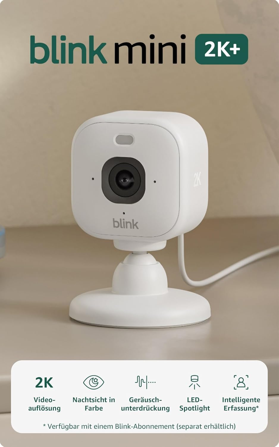 Überwachungskamera Mini 2K+ für Innenbereiche, Weiß 1 Kamera Ohne Abonnement