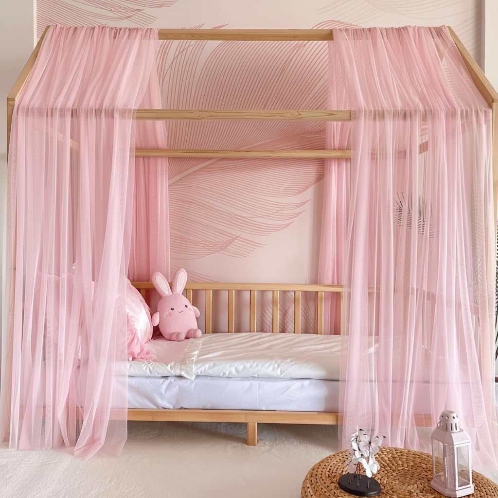 Betthimmel-Set für Kinderbett, Rosa 320cm, mit Pompomgirlande