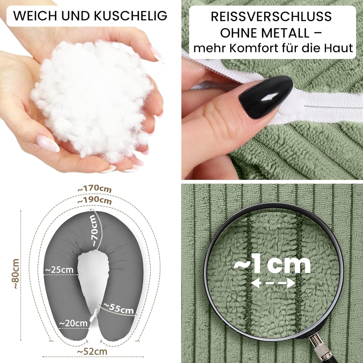 Still- und Schwangerschaftskissen XXL (170 cm), Blattpoesie Stillkissen 170 cm