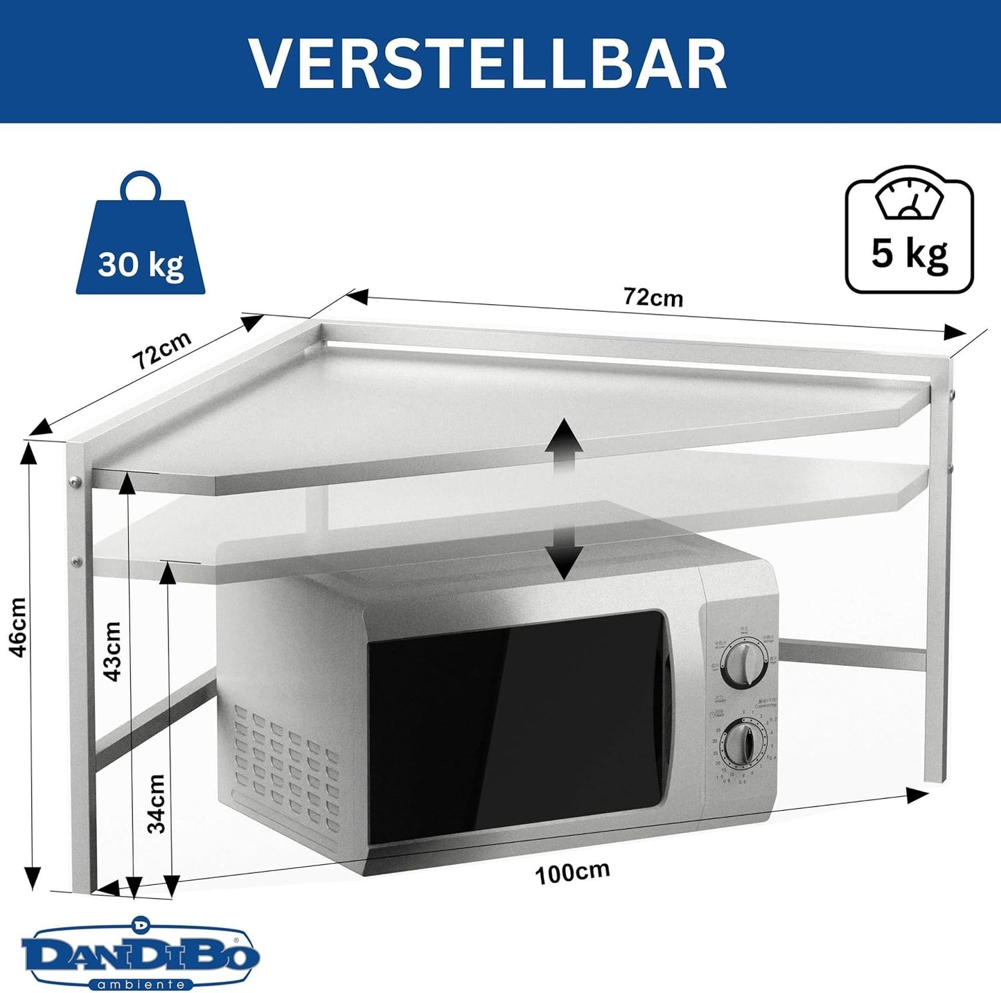 Verstellbares Mikrowellenregal, Weiss