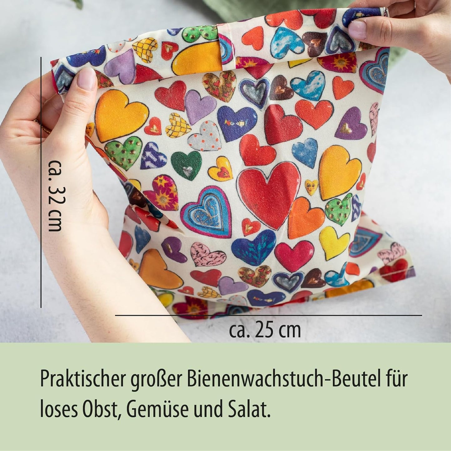 Bio-Bienenwachstuch Brotbeutel, Herzen