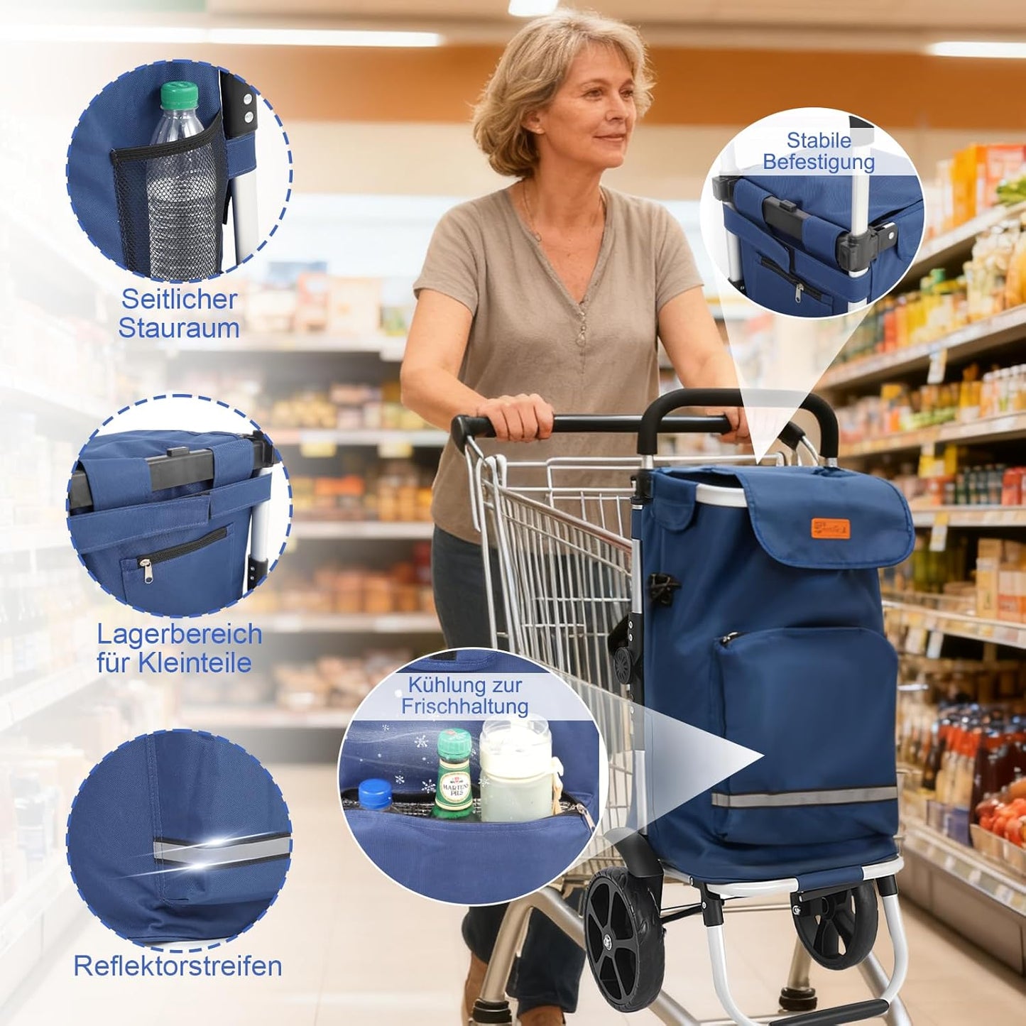 Klappbarer Einkaufstrolley, Blau