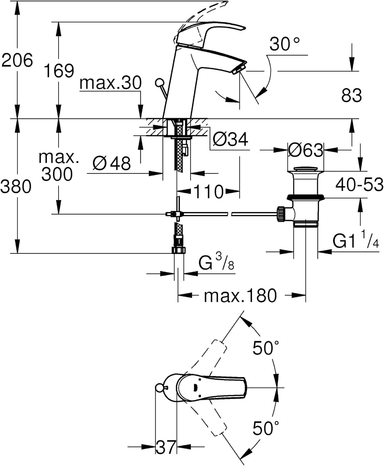 Eurosmart Einhand-Waschtischbatterie M-Size, M mit Zugstange