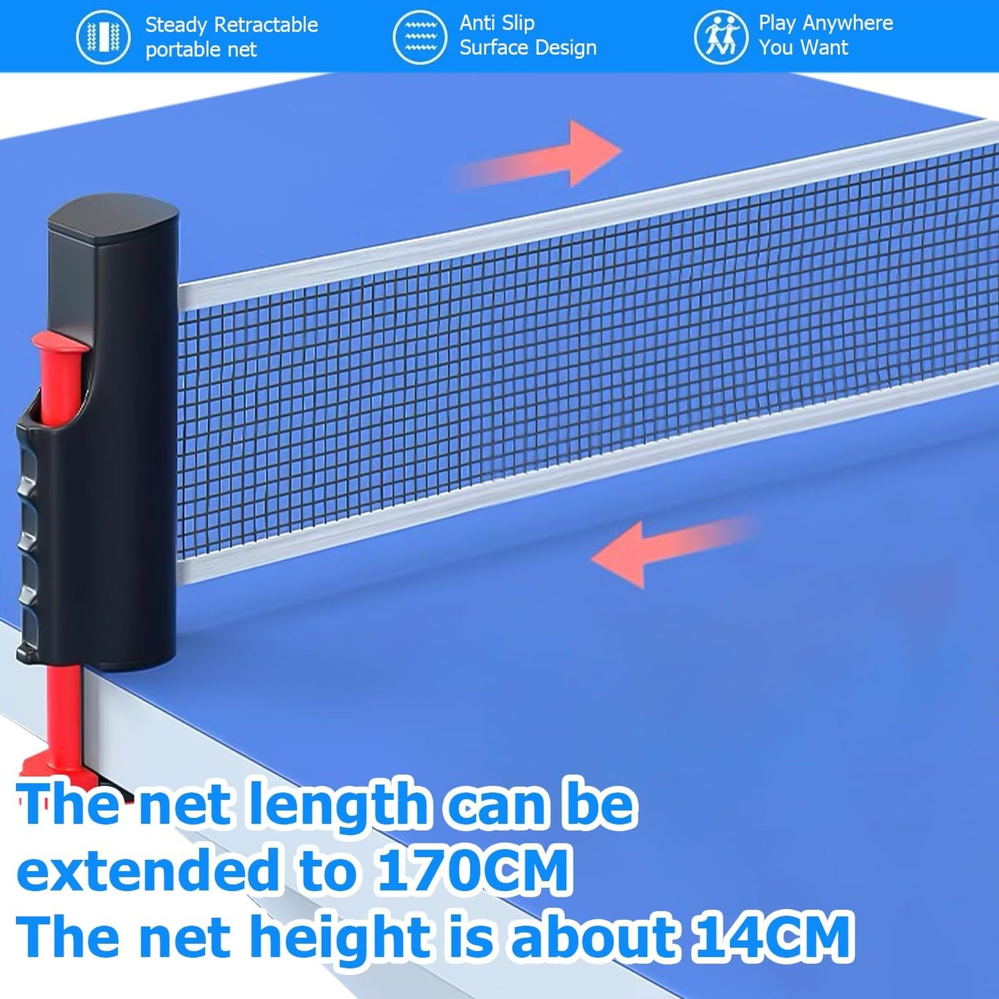 7-teiliges Tischtennisschläger Set mit einziehbarem Netz