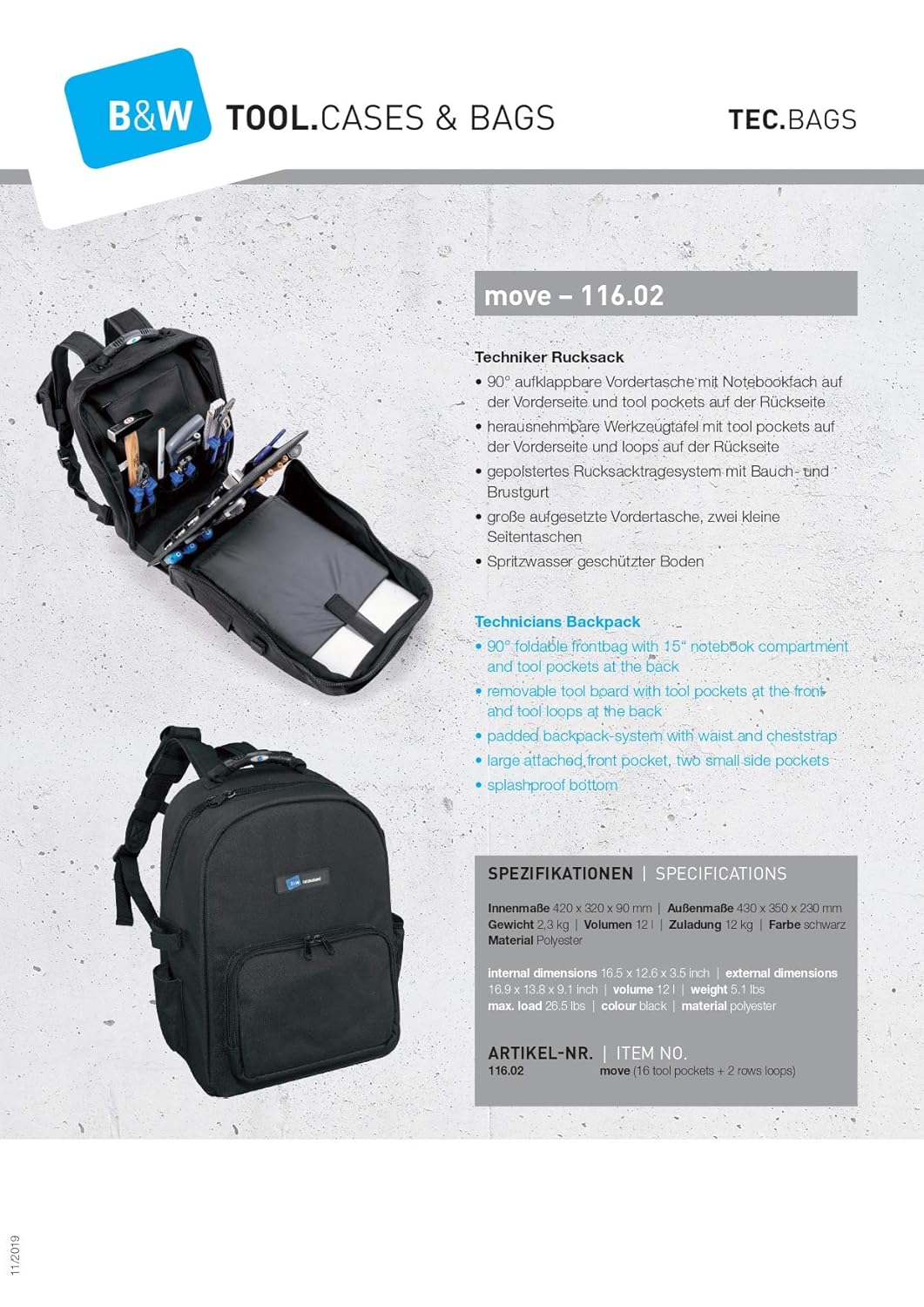 Technikerrucksack Move, Move - 32 x 42 x 9 cm