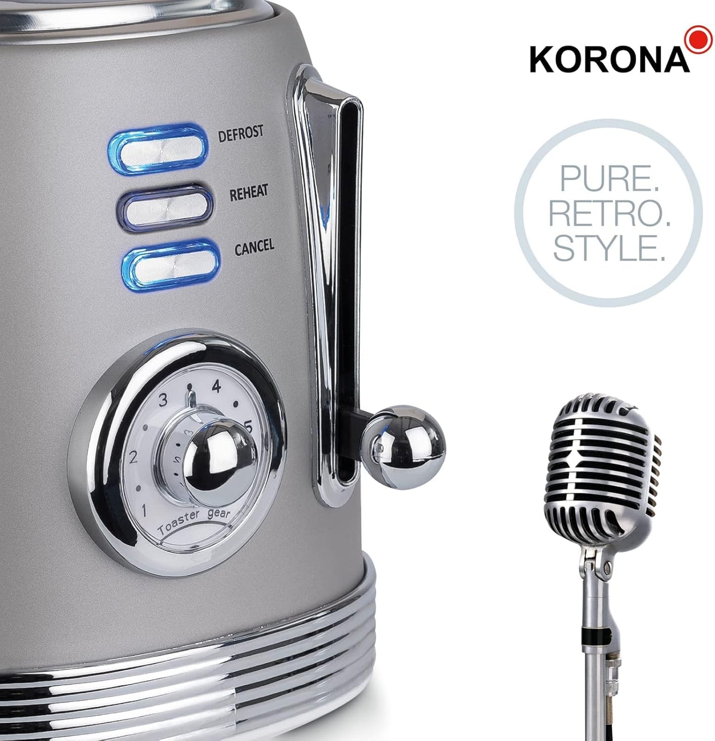 Toaster im Retro-Design mit Brötchenaufsatz, Grau