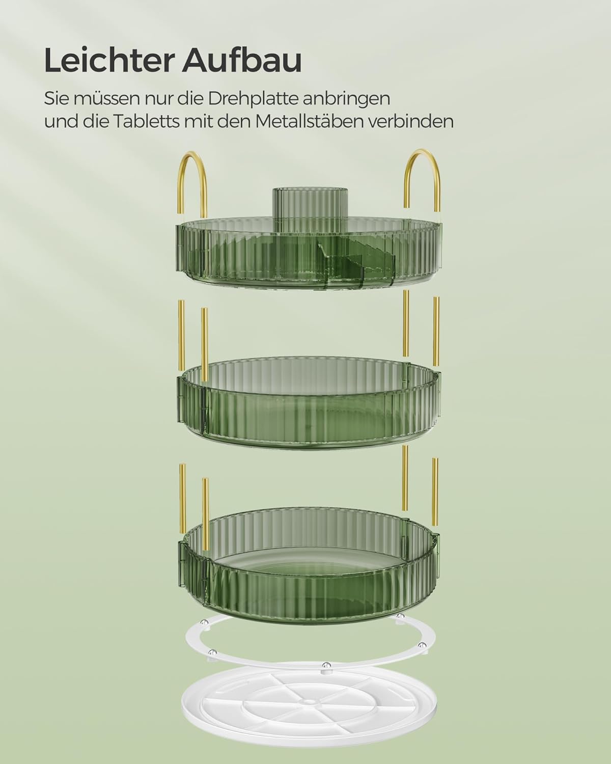 Drehbarer Make-up-Organizer, Hellgrün 3 Ebenen (46H cm)
