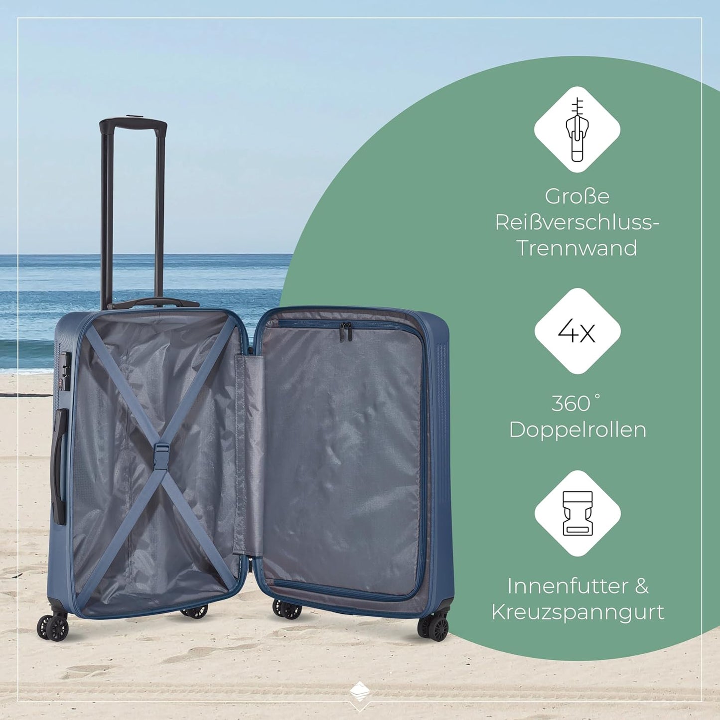 Hartschalenkoffer Bali mit TSA-Schloss, Blau Trolley Grösse M (67 cm)