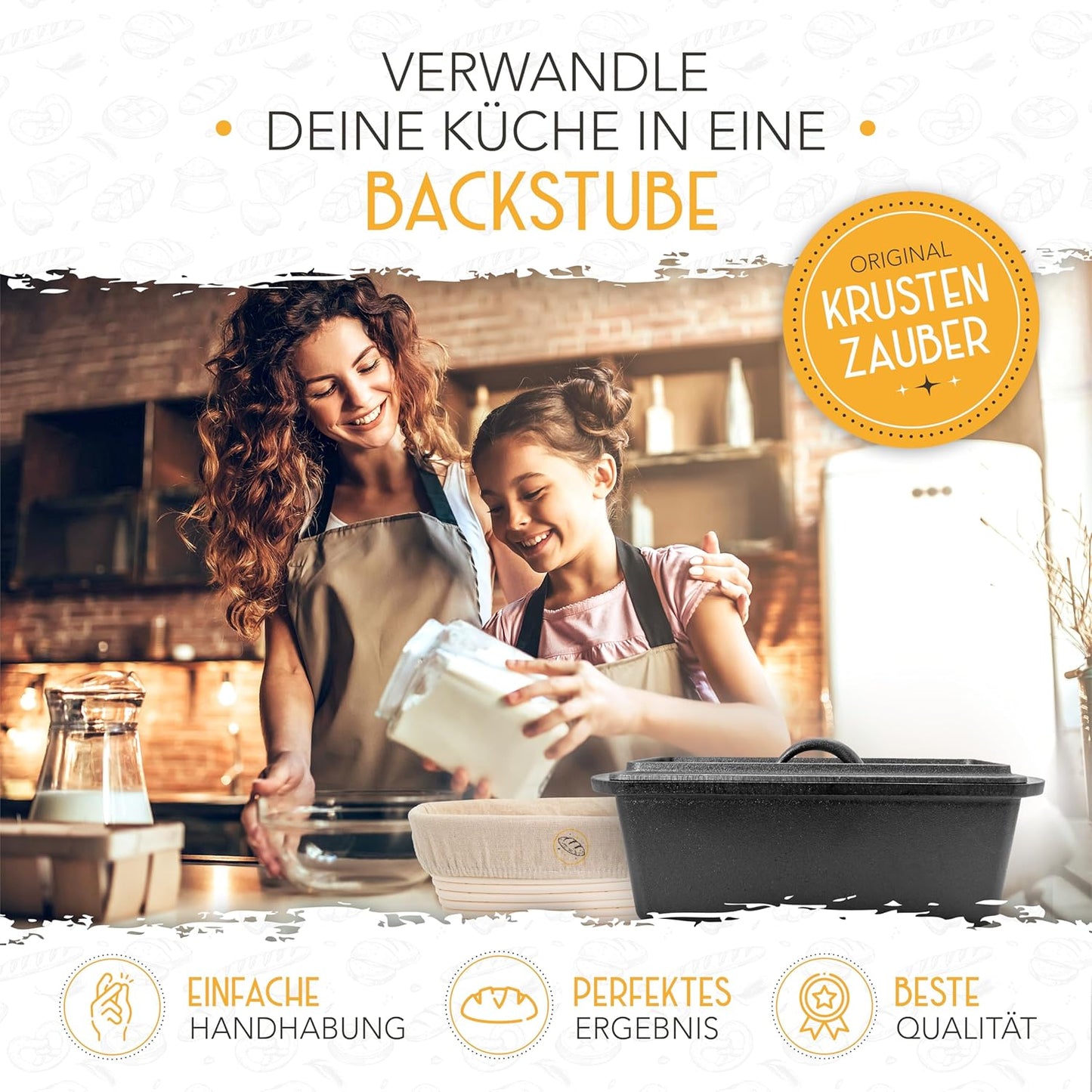 Brotbackform mit Deckel inkl. Gärkorb, Kastenform Gusseisen