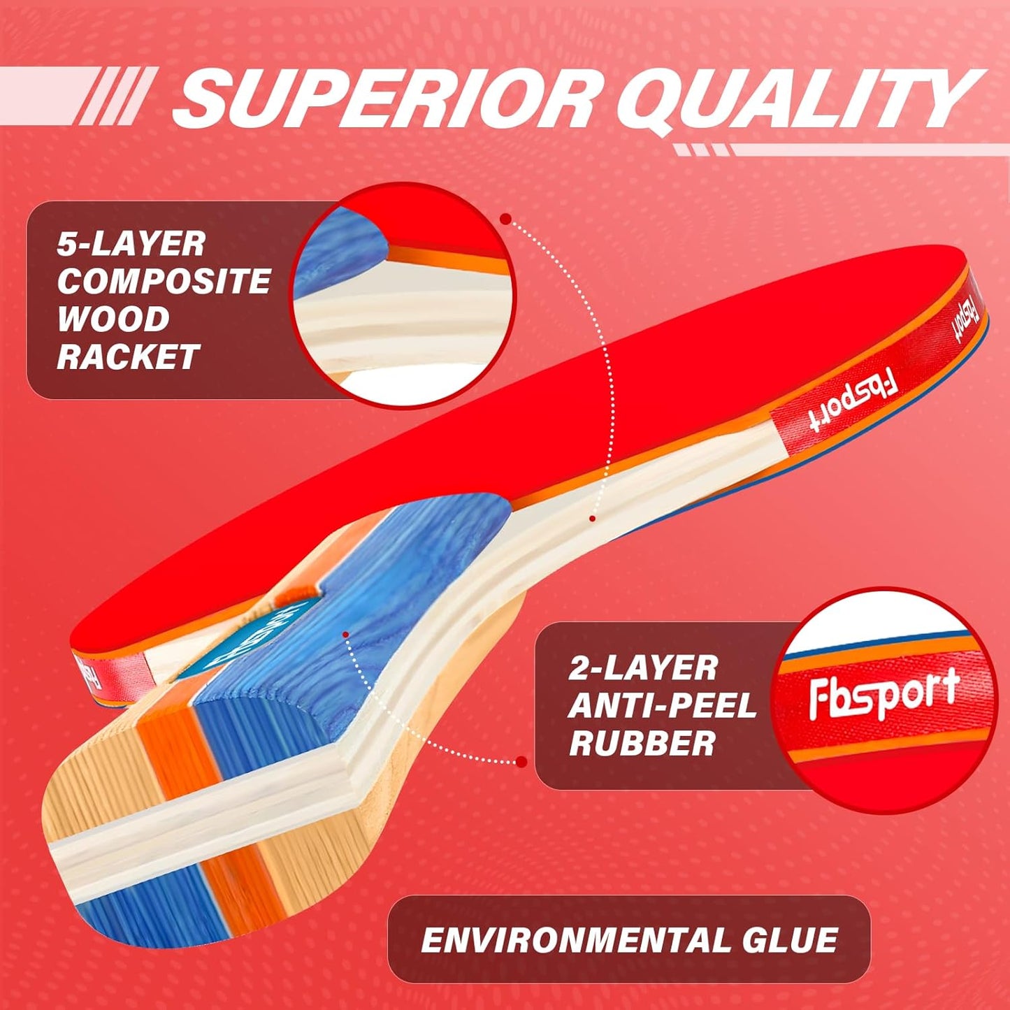Tischtennis Set mit 4 Schläger & Netz, Rot + Blau