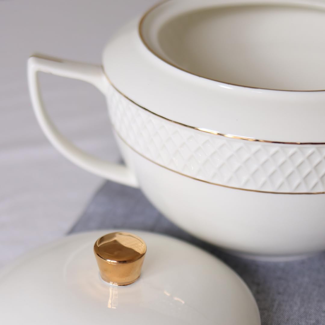 Suppenterrine mit Deckel, Oval/Goldmuster