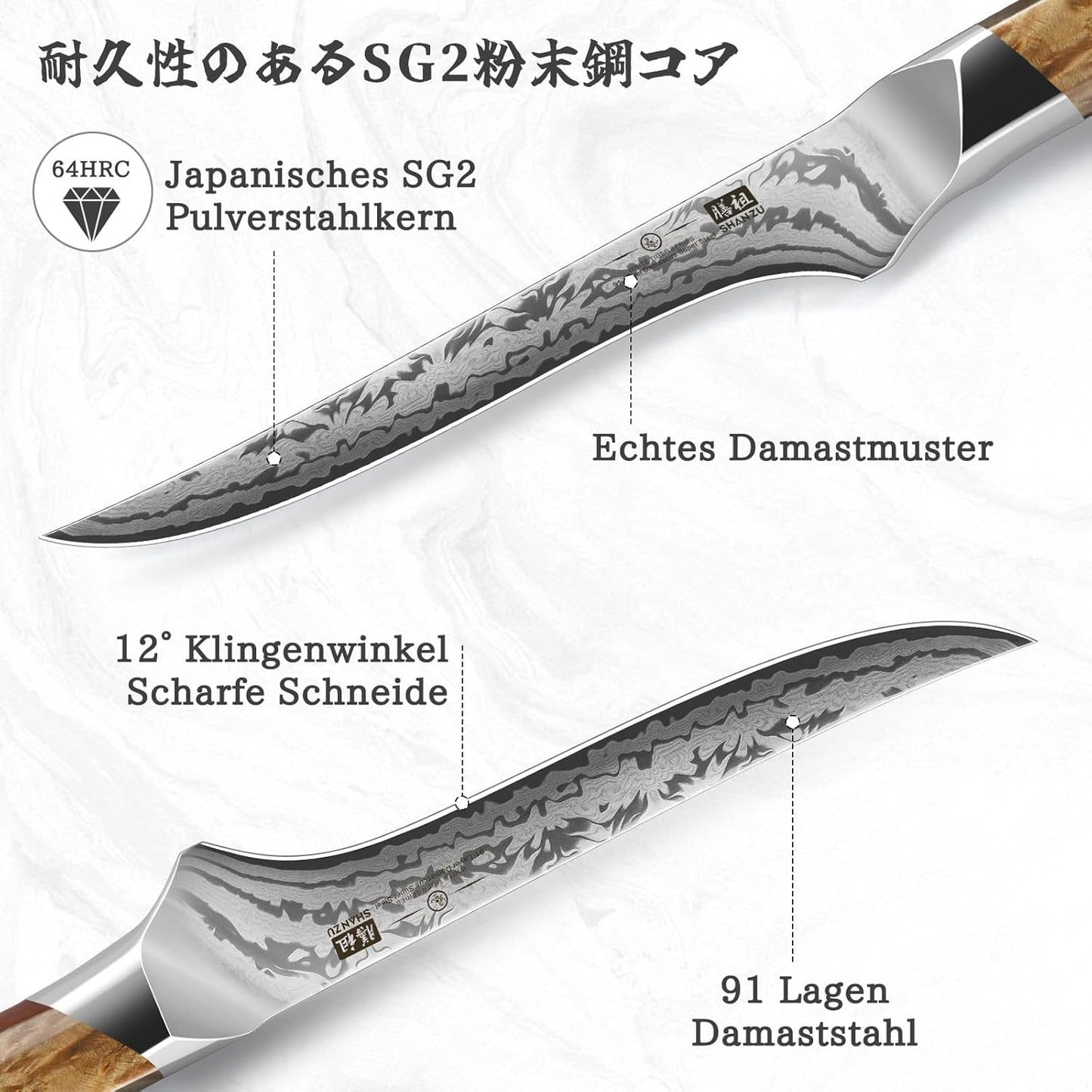 Damast Filetiermesser, Ausbeinmesser 18 cm 18 cm