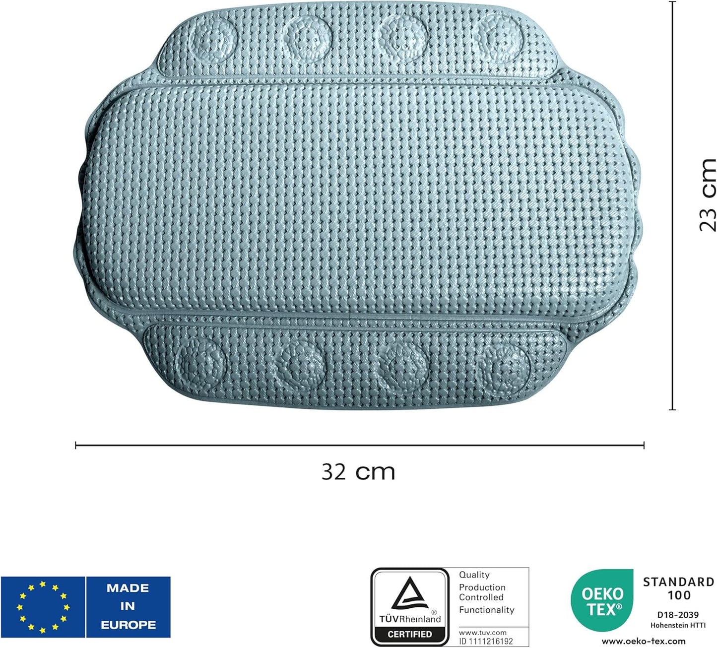 Badewannenkissen mit Saugnäpfen, Hellblau 23 x 32 cm