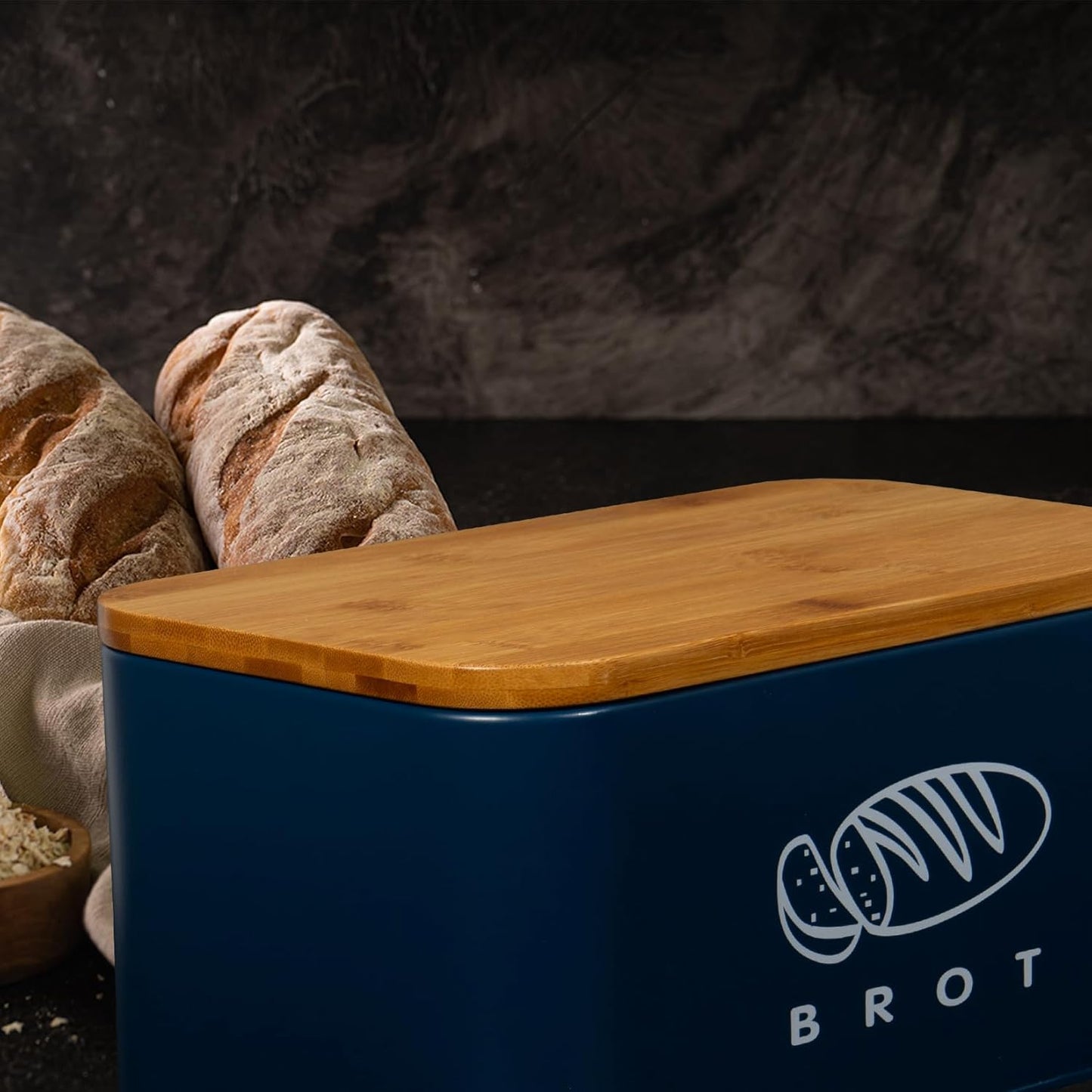 Brotkasten mit Deckel, Dunkelblau-30cm