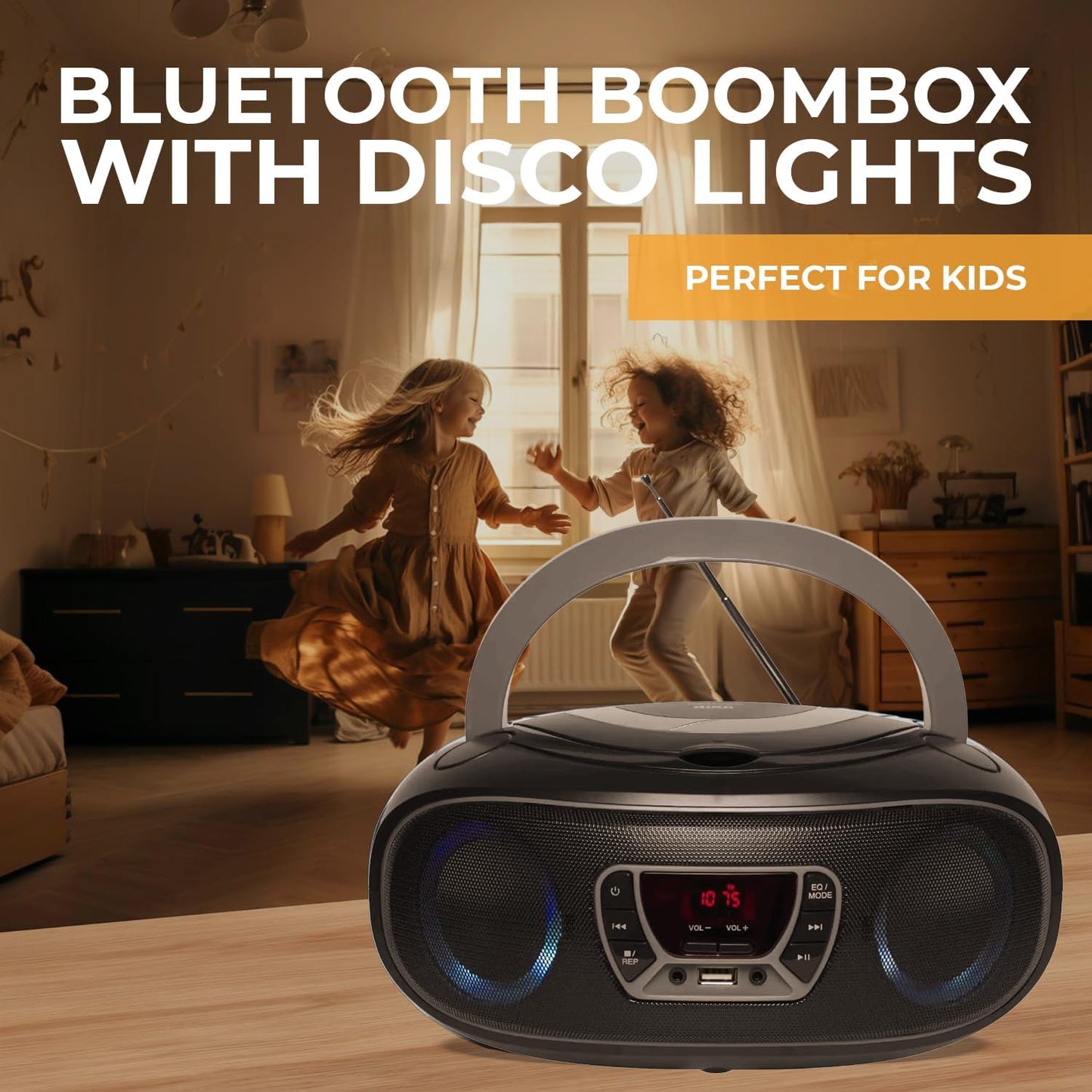 TCL-212BT Bluetooth Boombox mit CD-Player, Schwarz, Grau