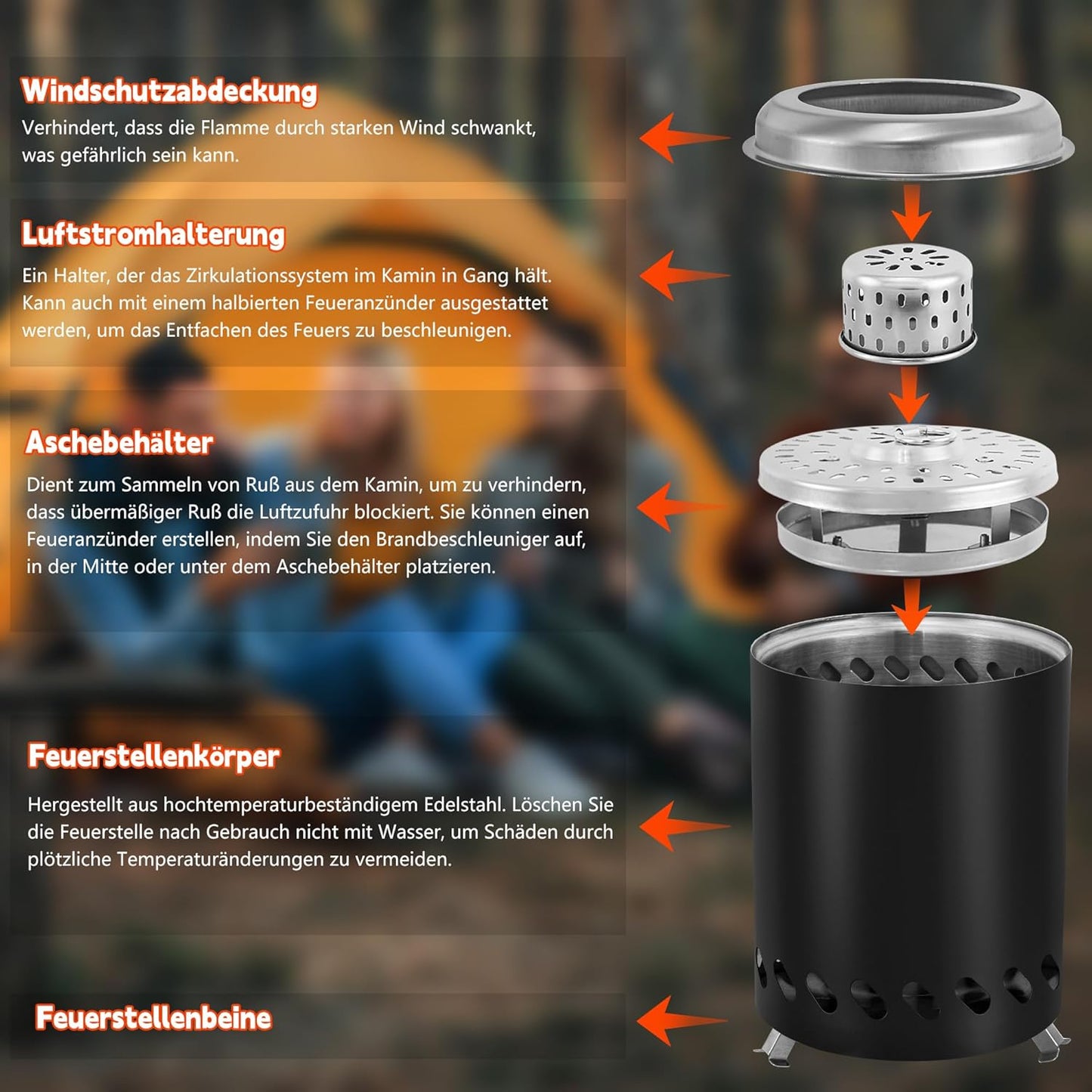 Tragbare Feuerstelle für Camping mit Reisetasche, 14cm #1 Schwarz