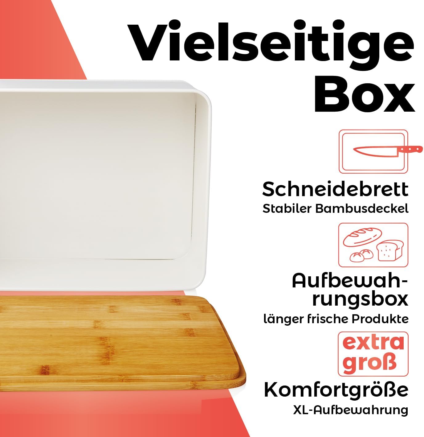 Cuisine Brotkasten mit Schneidebrett, Weiss