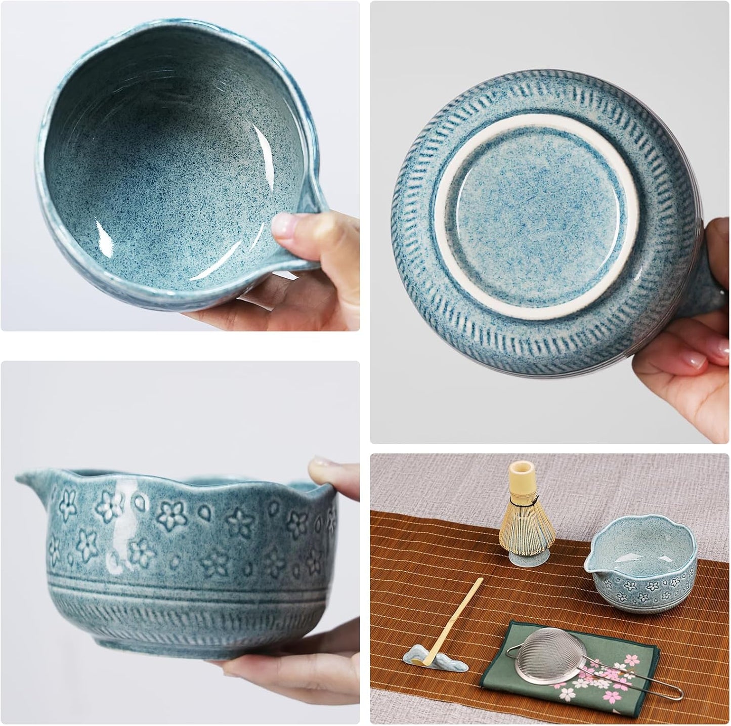 7-teiliges Matcha Tee-Set mit Bambusbesen & Zubehör, Dunkelblau