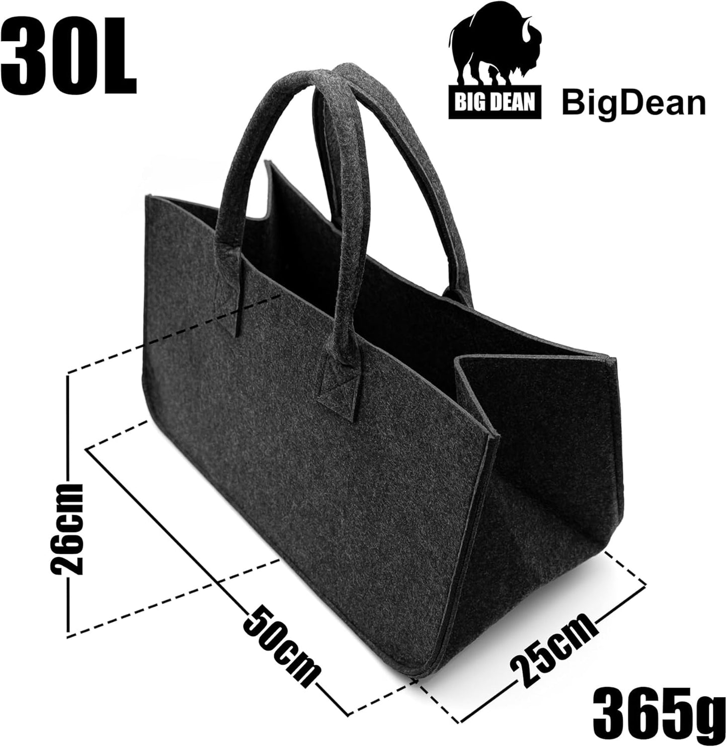 2er Set Filztasche für Kaminholz, 2 Stück Anthrazit