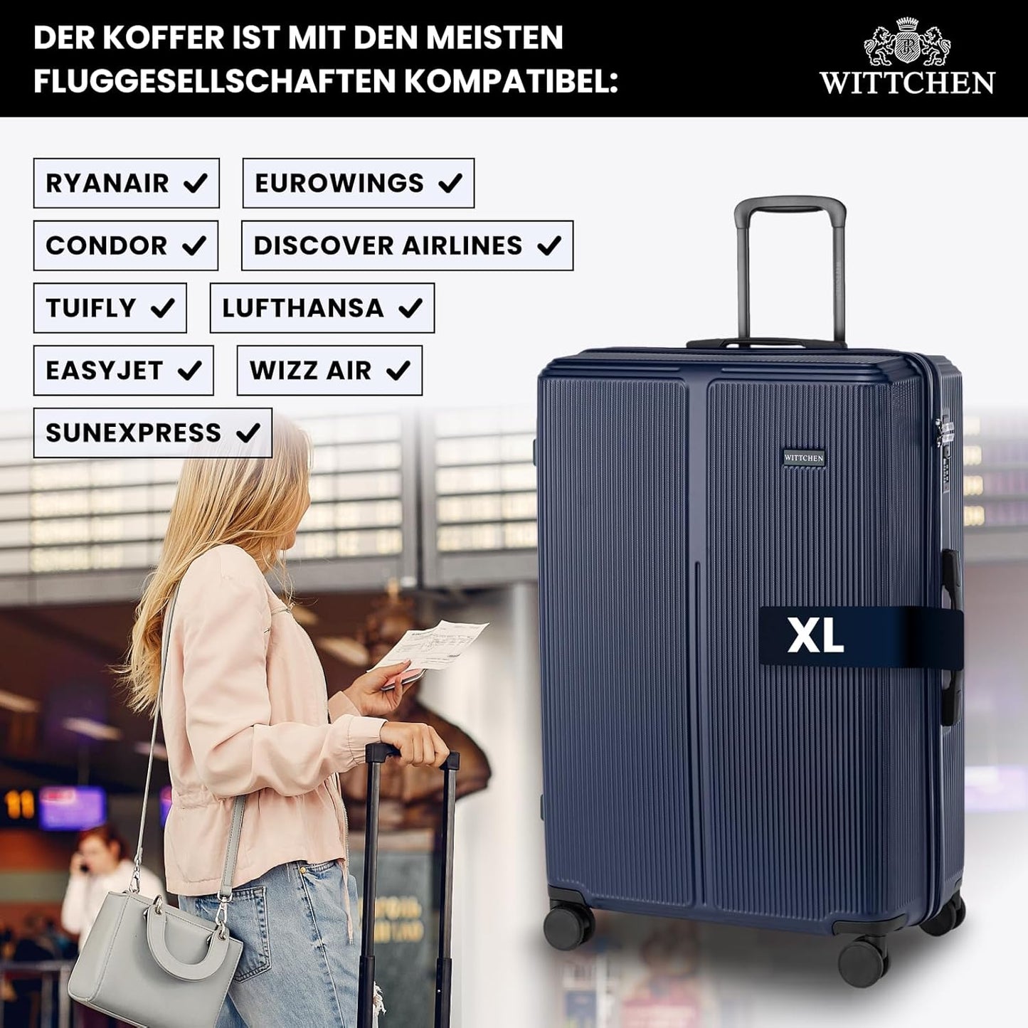 Grosser Hartschalen-Koffer mit Zahlenschloss (XL), Marineblau Grosser Koffer - XL