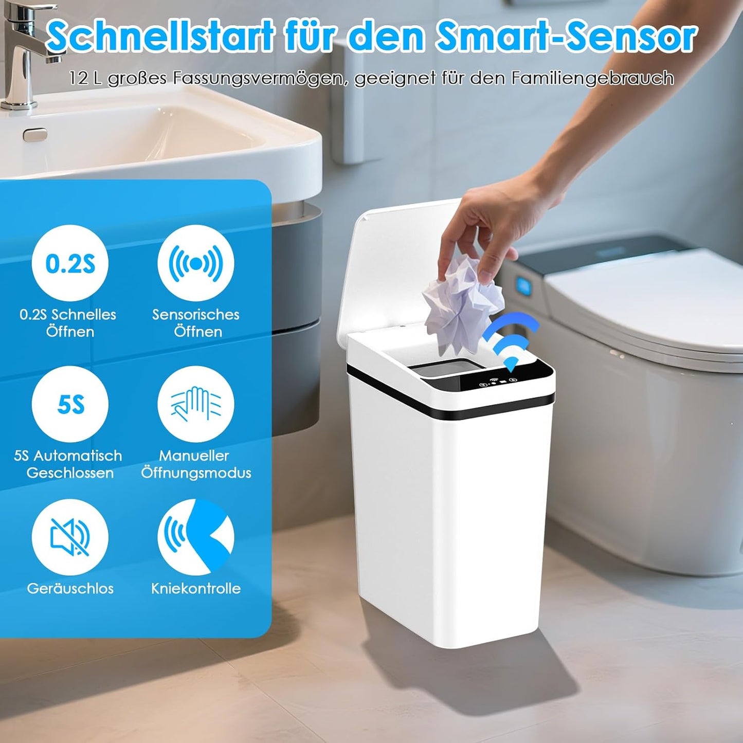 Mülleimer-Set mit Sensor, Weiß