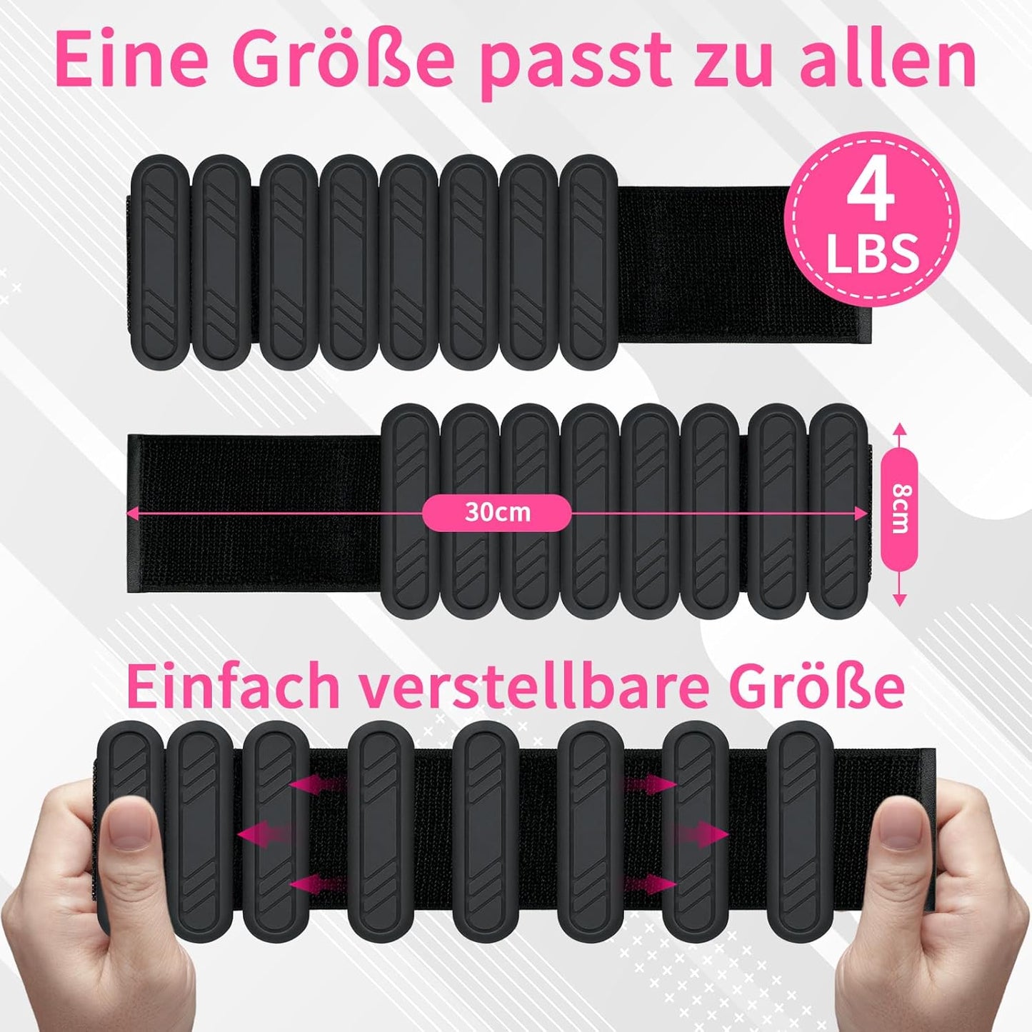 Verstellbare Gewichtsmanschetten, schwarz 2kg （2*1 kg)
