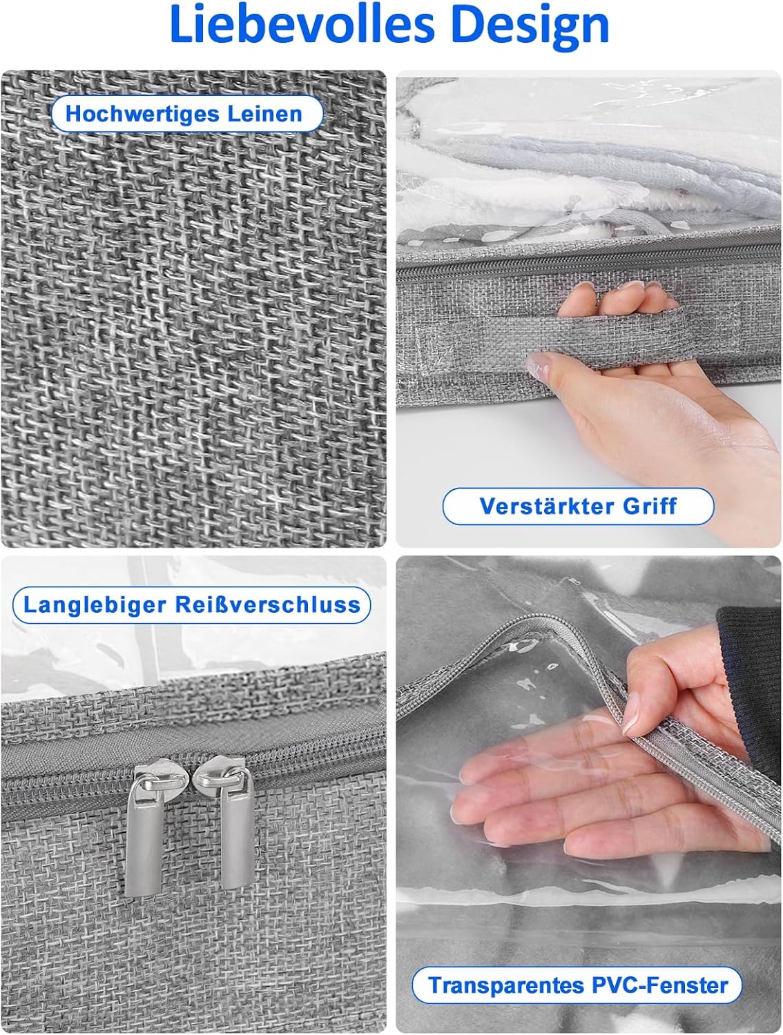 2er-Pack Unterbett-Aufbewahrungstaschen, Grau - 2 Stück 10cm