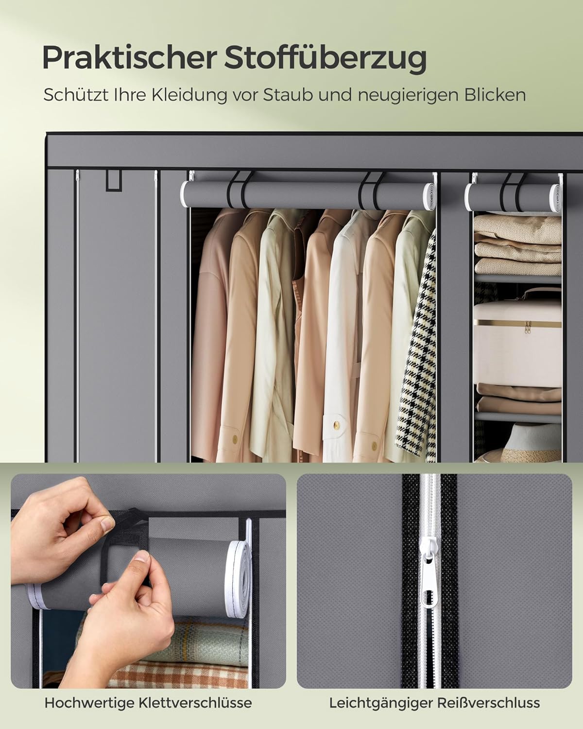 Kleiderschrank Miranda mit Stange und Ablagen, Grau