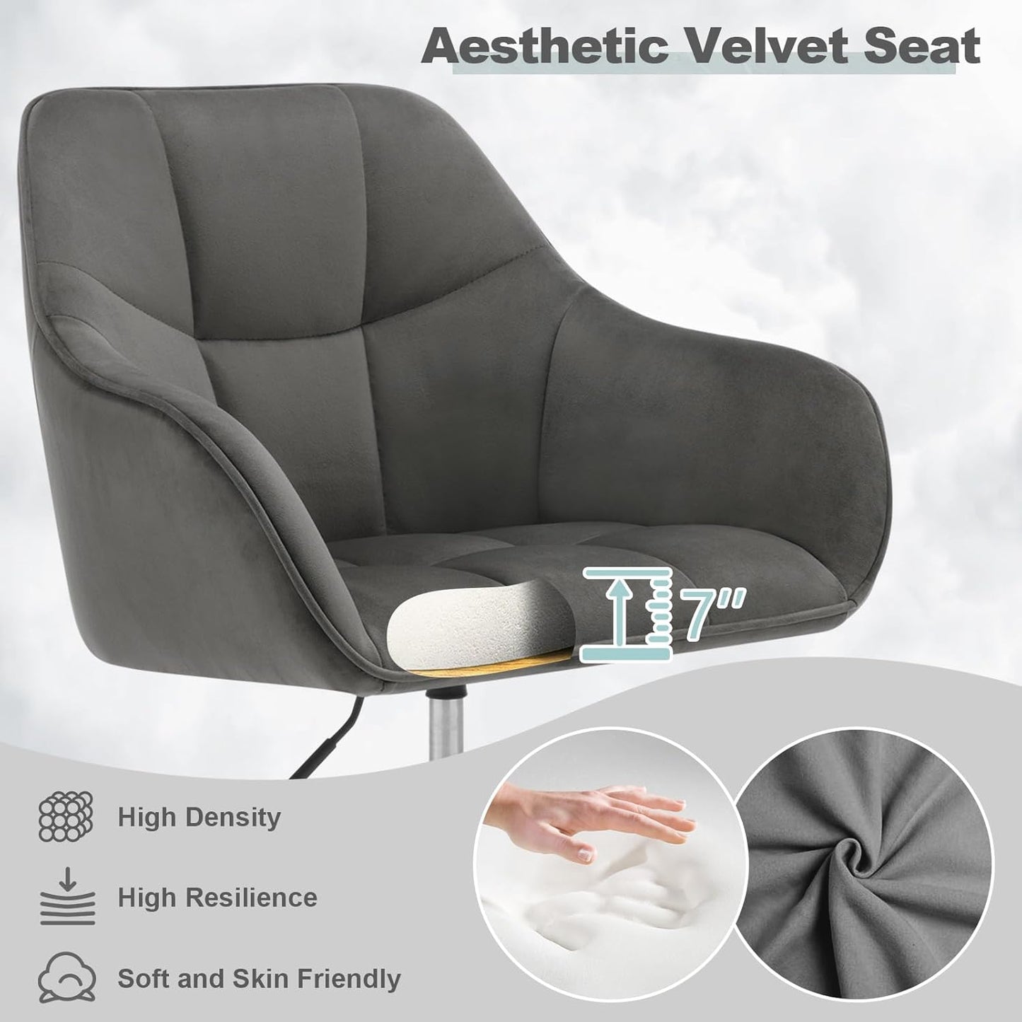 Höhenverstellbarer Drehstuhl BS145dgr mit Armlehnen (bis 150 kg), Dunkelgrau, Samt