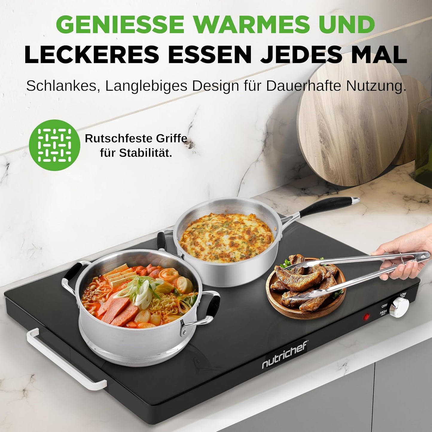 Elektrische Warmhalteplatte mit Temperaturregelung, Einheitsgrösse Schwarz