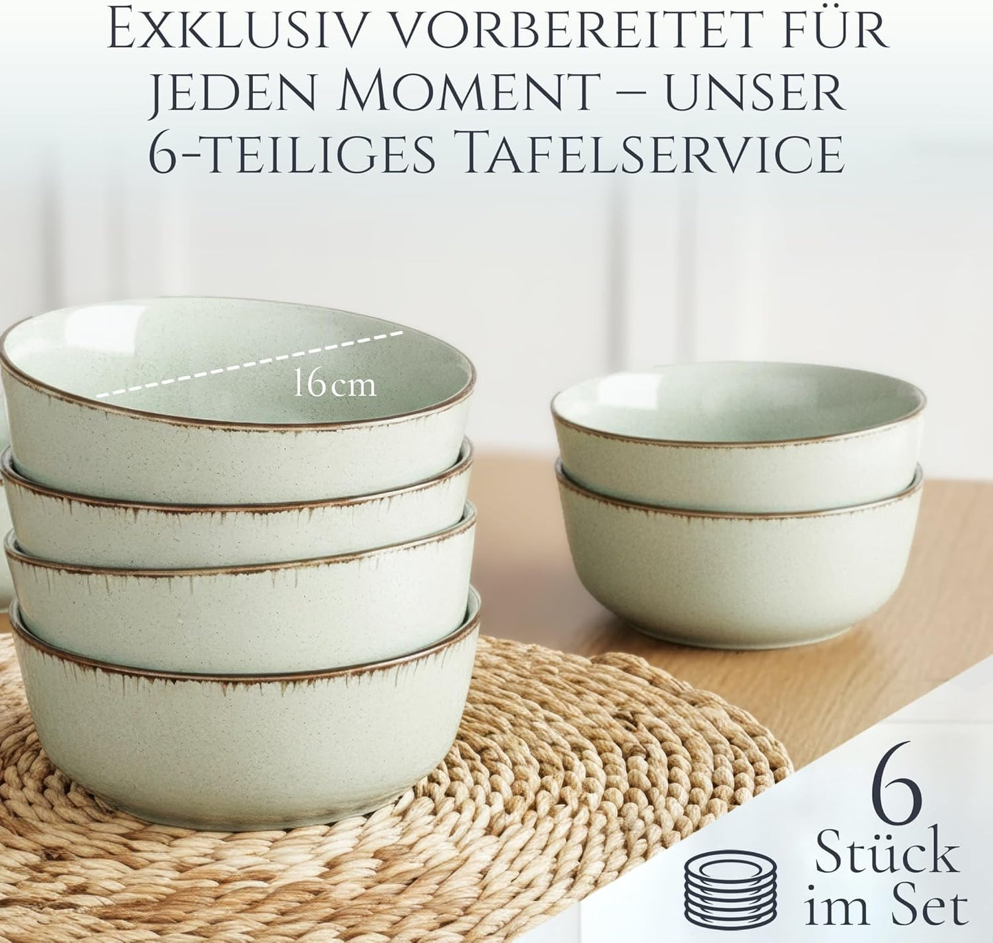 Müslischalen-Set für 6 Personen, Schüsseln (6x) Mintgrün