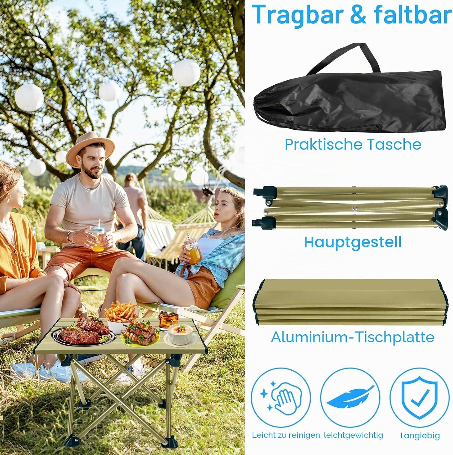 Klappbarer Campingtisch mit Tragetasche, Beige