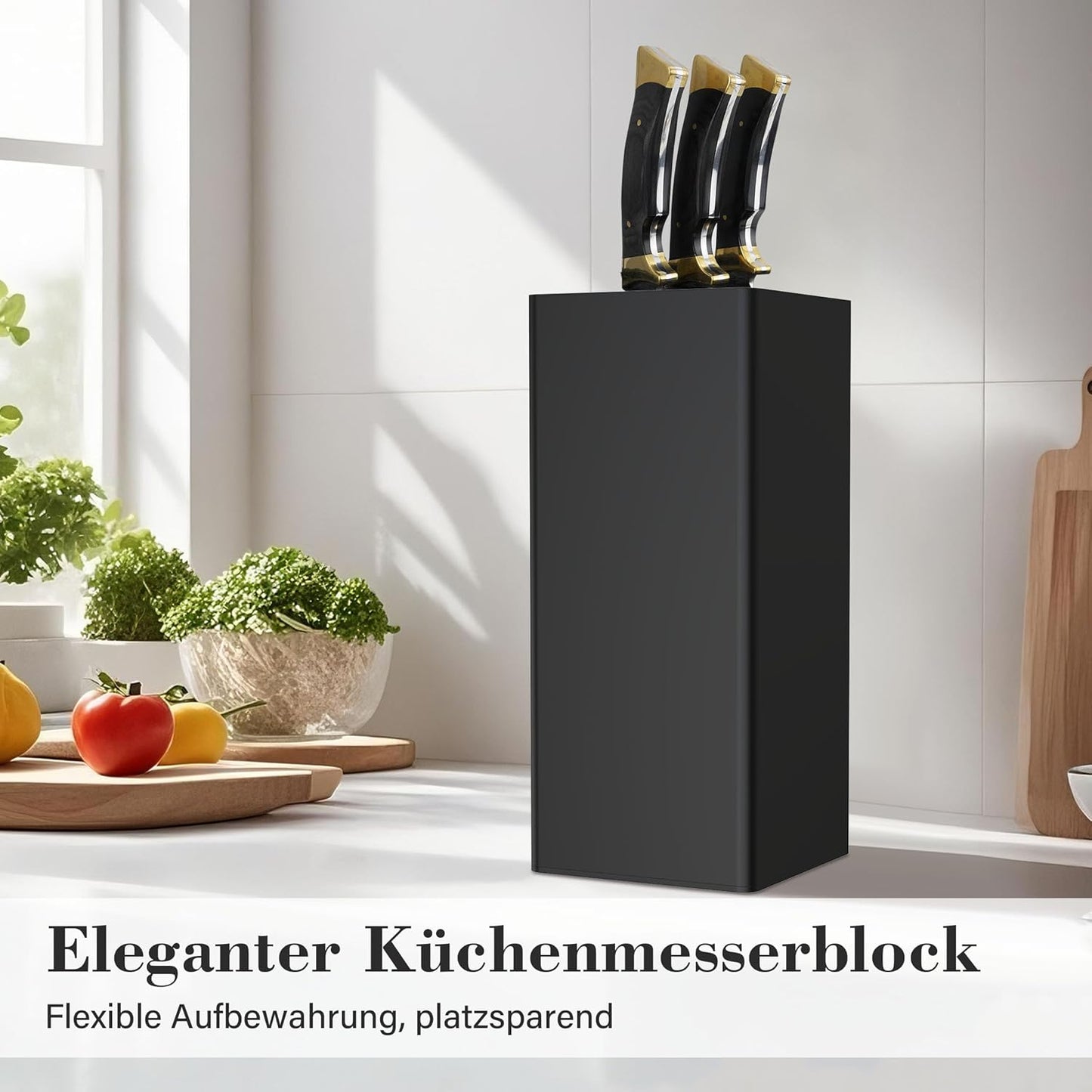 Universal Messerblock mit Borsteneinsatz, Schwarz,quadrat