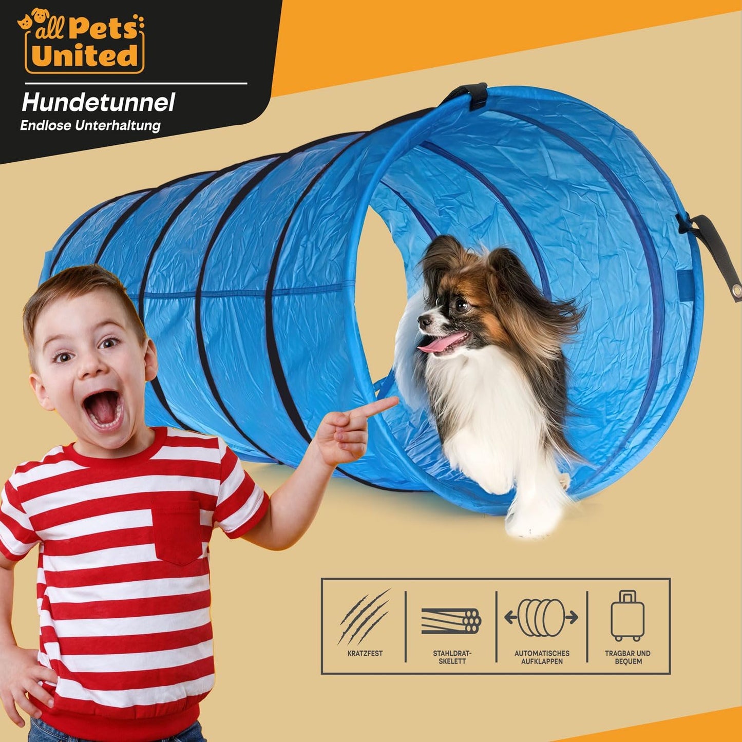 Agility Hundetunnel mit Heringen und Tragetasche, 300 cm
