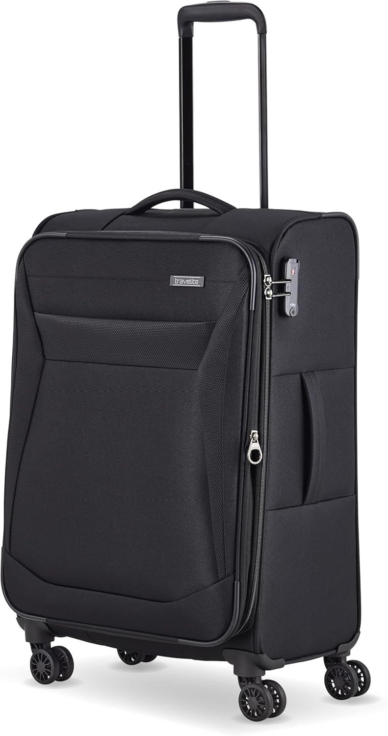 4-Rad Weichschalenkoffer Chios mit Dehnfalte, Trolley Größe M (67 cm) Schwarz