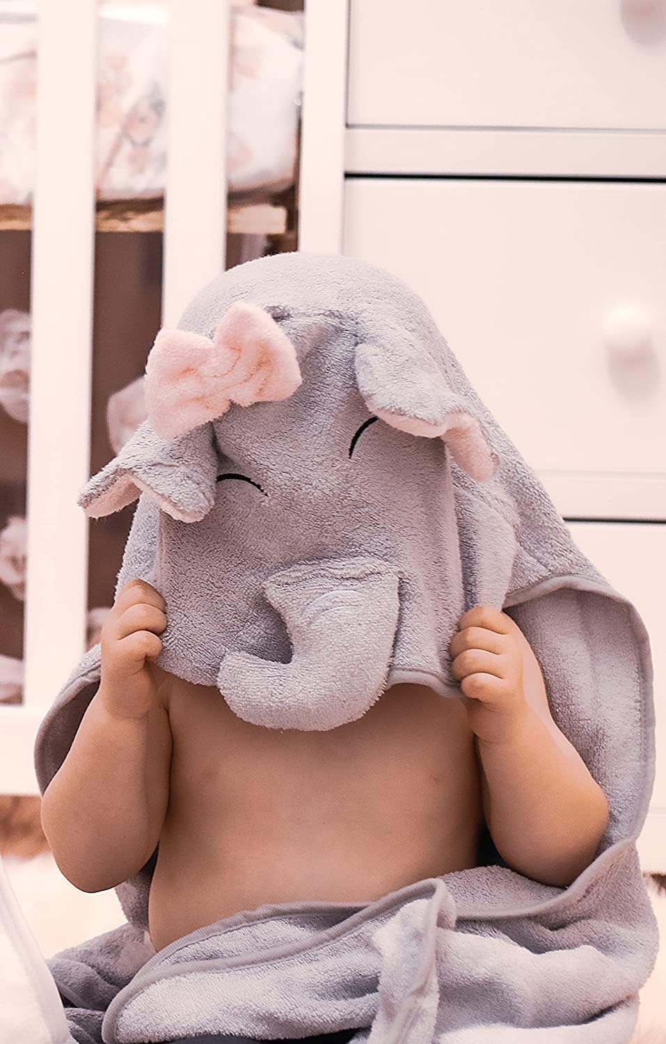 Baby-Kapuzenhandtuch-Set rosa Elefant mit Kapuze und Waschlappen, Rosa Elefant