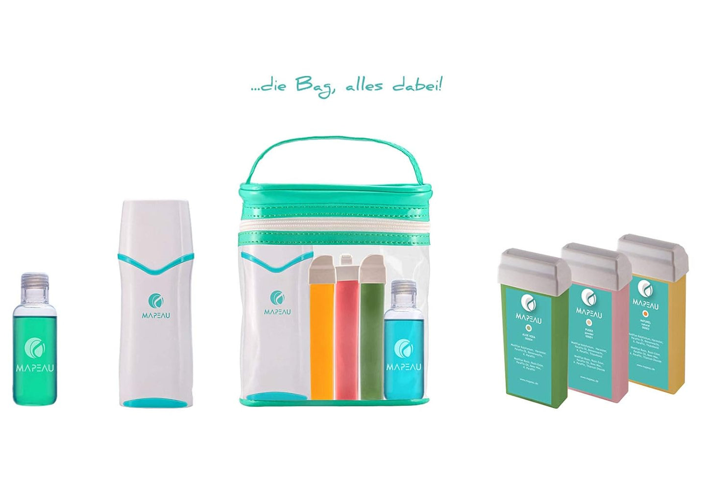 Wachswärmer Waxing Set mit Vliesstreifen, After Wax Öl und Tasche