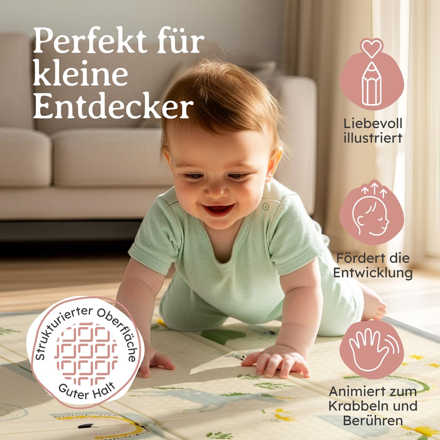 Faltbare Krabbelmatte für Babys, Regenbogen 120x150x1cm