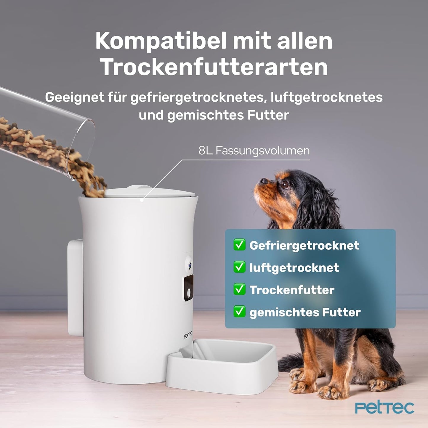 Futterautomat mit Haustierkamera, WLAN & App-Steuerung, 8L Futterautomat inkl. Kamera