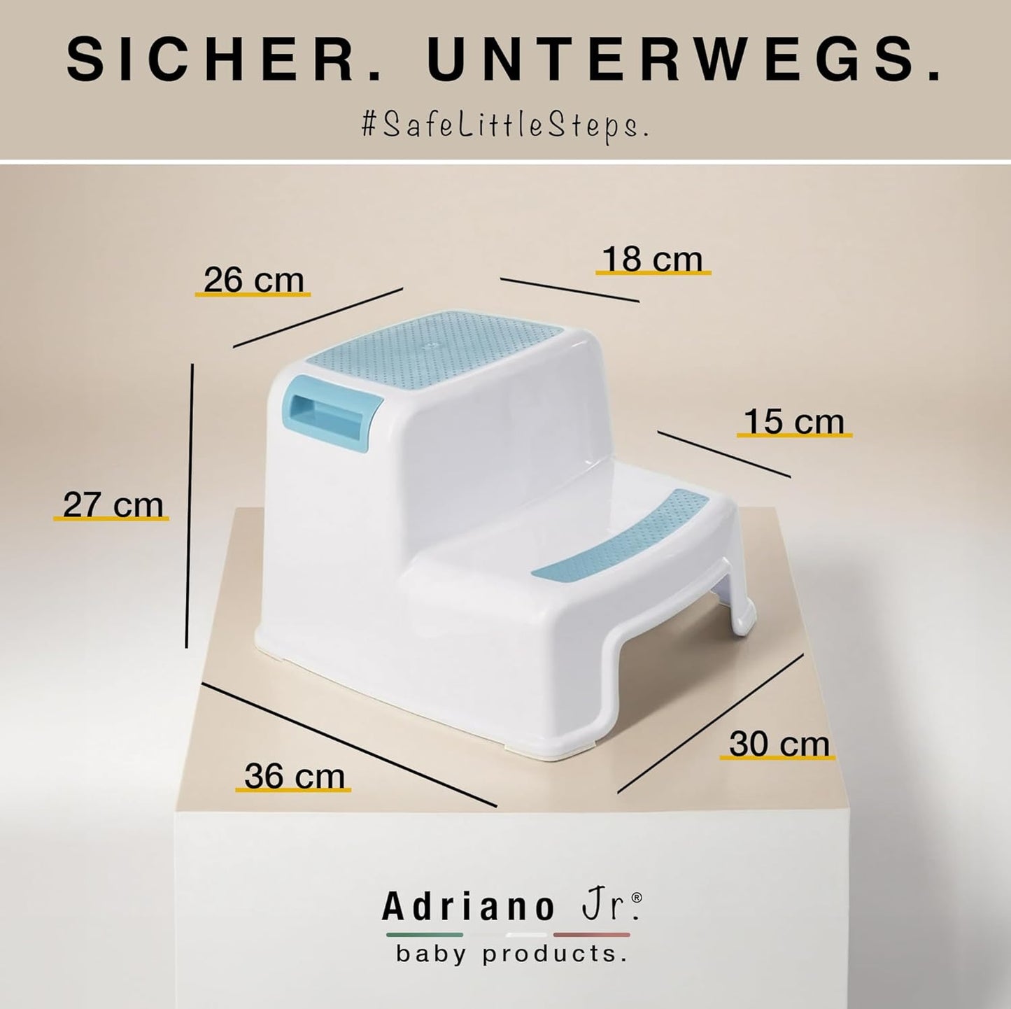 2-stufiger Kinder-Tritthocker mit gummierter Trittfläche, Blau