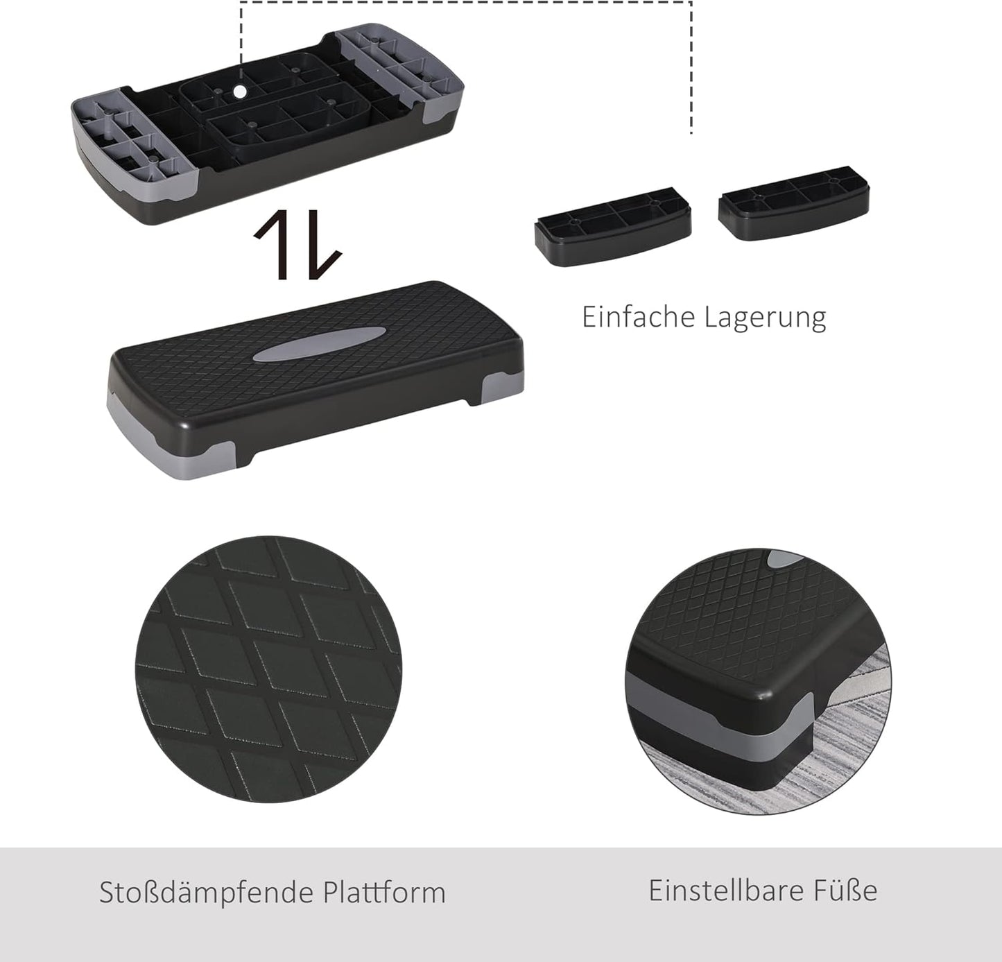 Höhenverstellbarer Aerobic Stepper, Schwarz+Grau