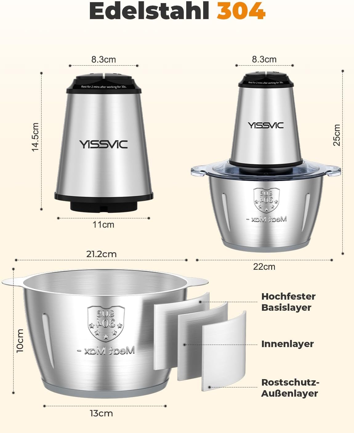 Elektrischer Multizerkleinerer, 2L（acciaio inossidabile）
