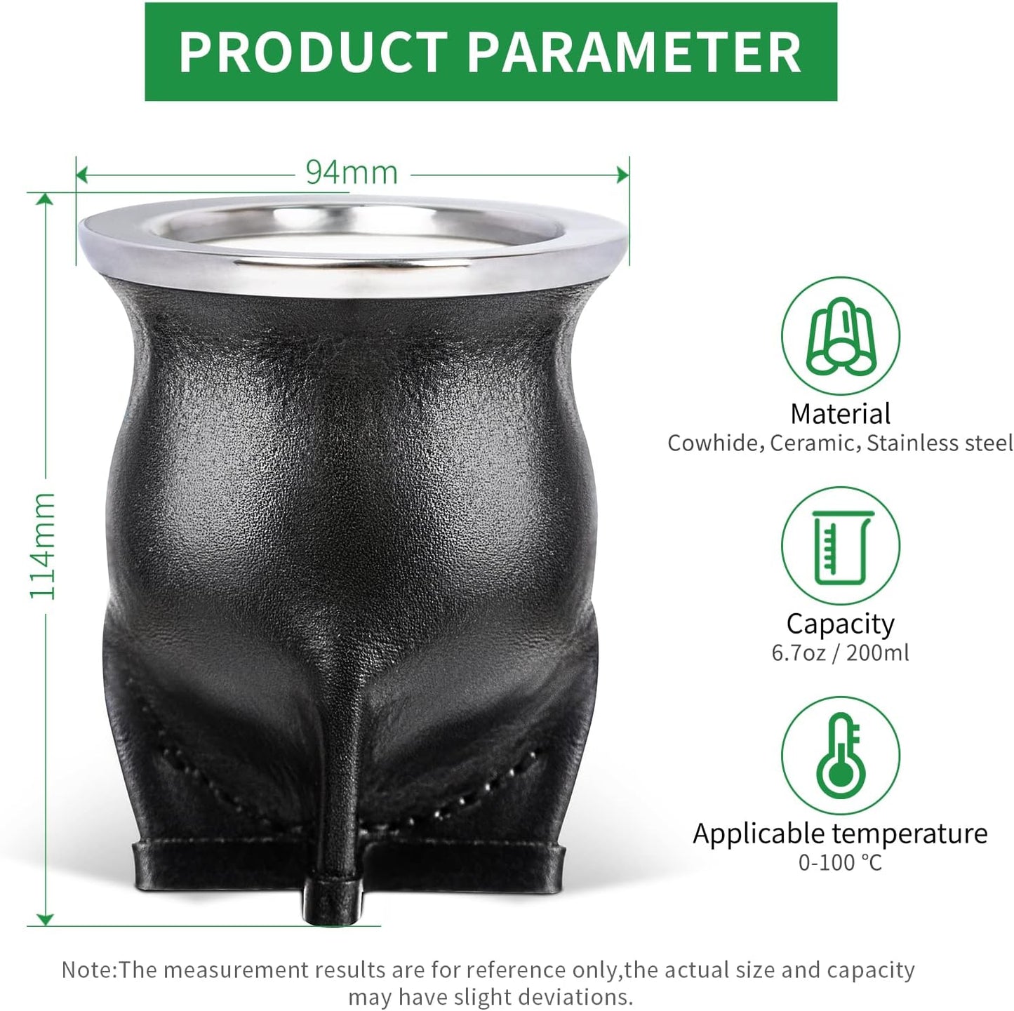 Yerba Mate Set mit Tasse und Bombilla, Schwarz