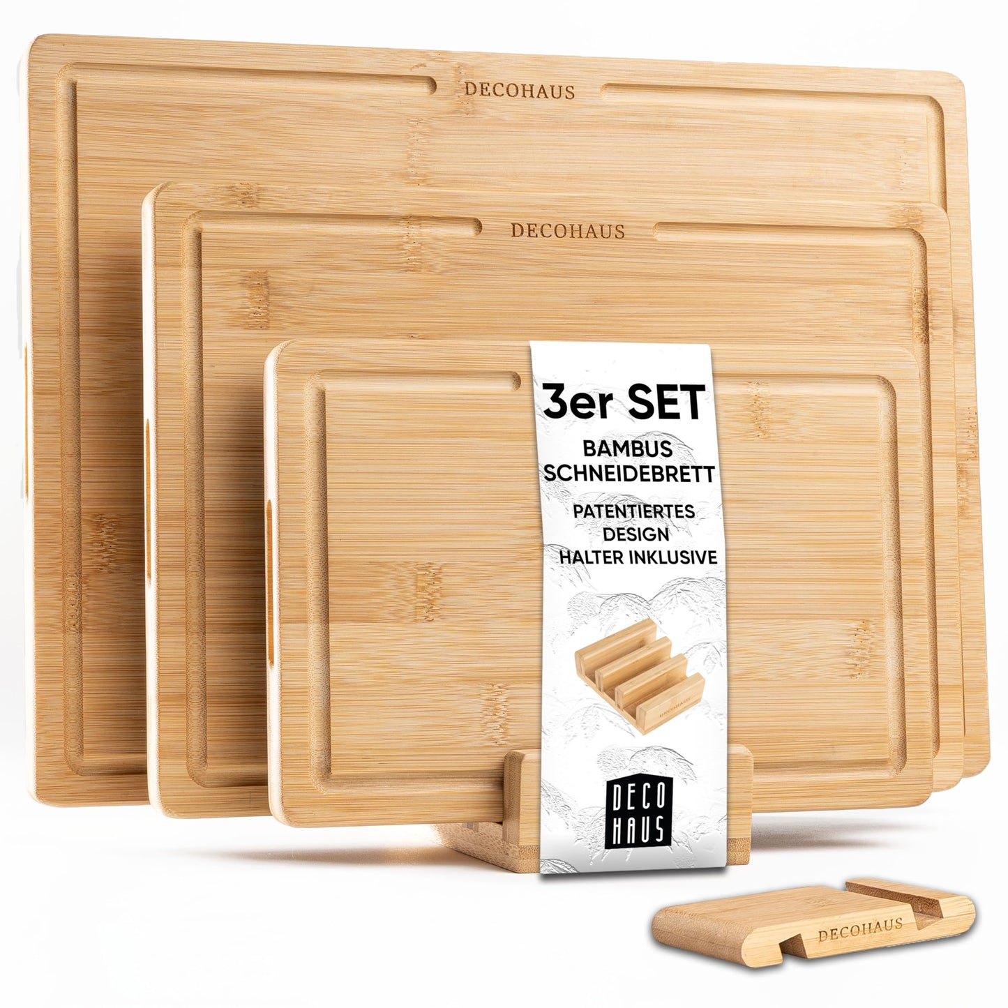 Holzschneidebrett-Set, 3er Set, Bambusholz