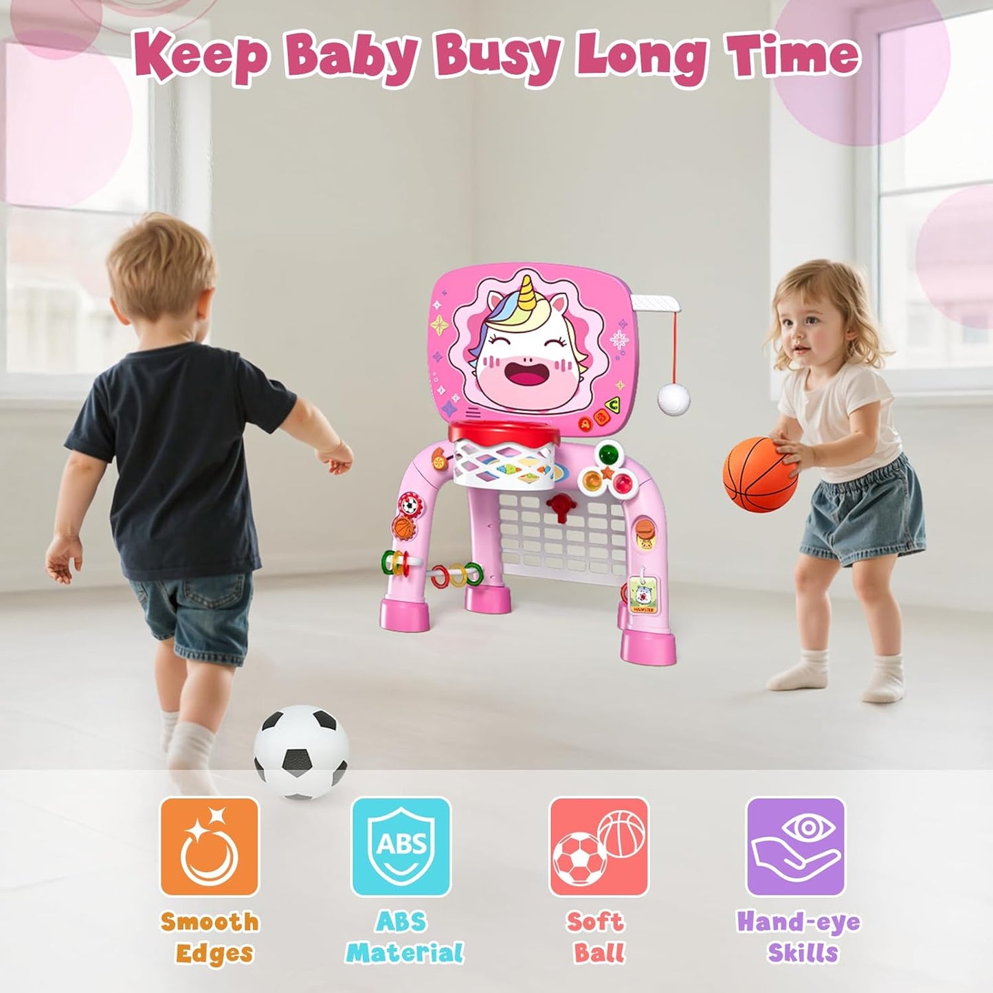 3-in-1 Kinder-Einhorn-Basketballkorb-Set mit Fussballtor, Einhorn