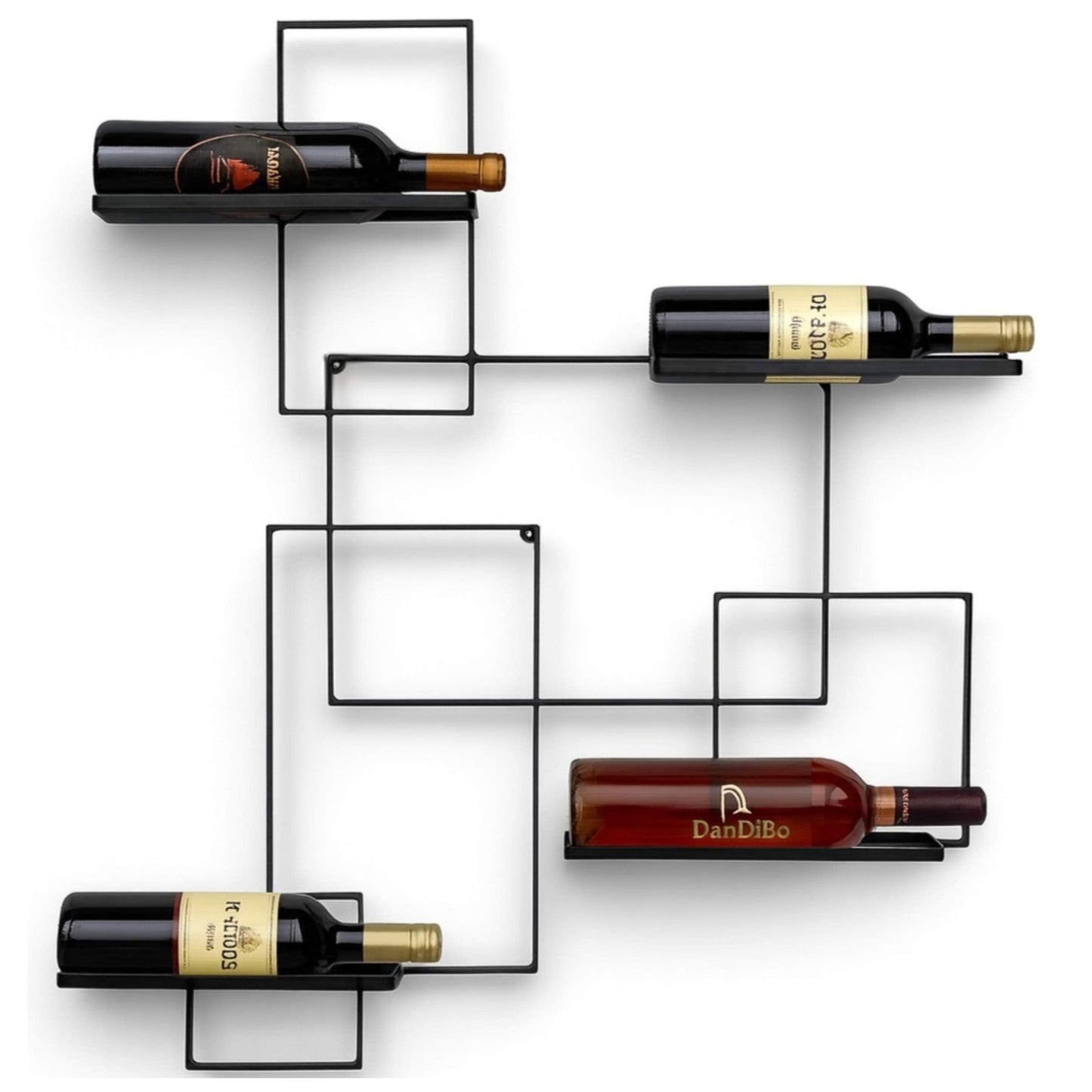 Wand-Weinregal für 4 Flaschen, Schwarz