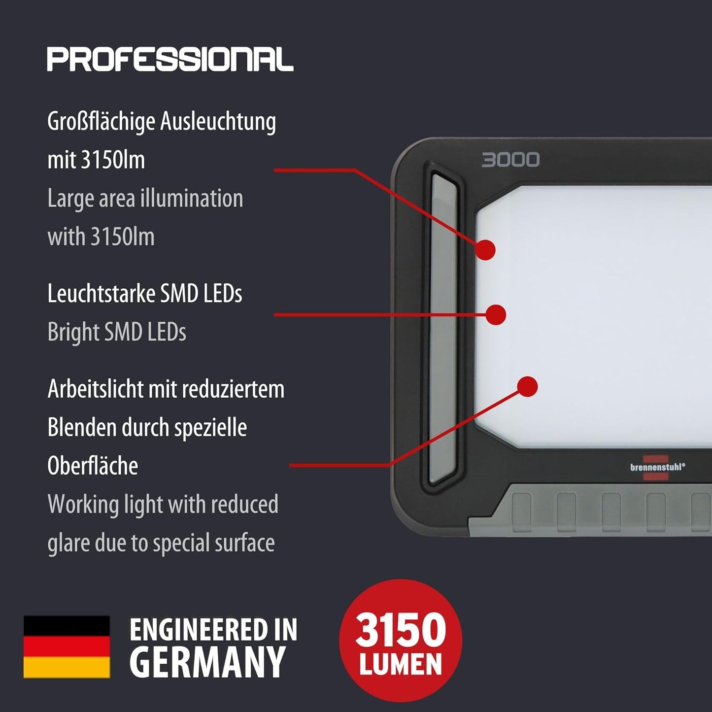 Multi Battery Led Akku Baustrahler 3000 MA, Akkubetrieb Single