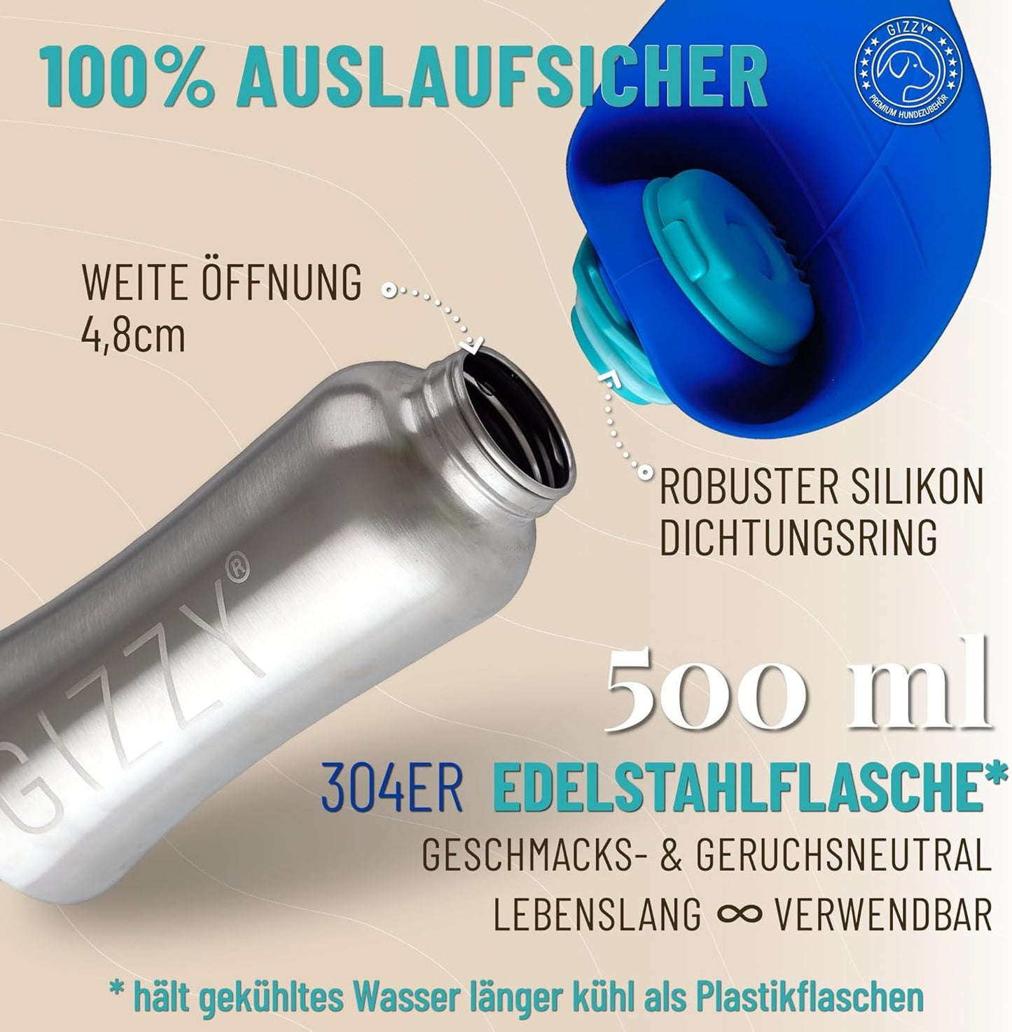 Trinkflasche für Hunde für unterwegs, Ozeanblau 500 ml