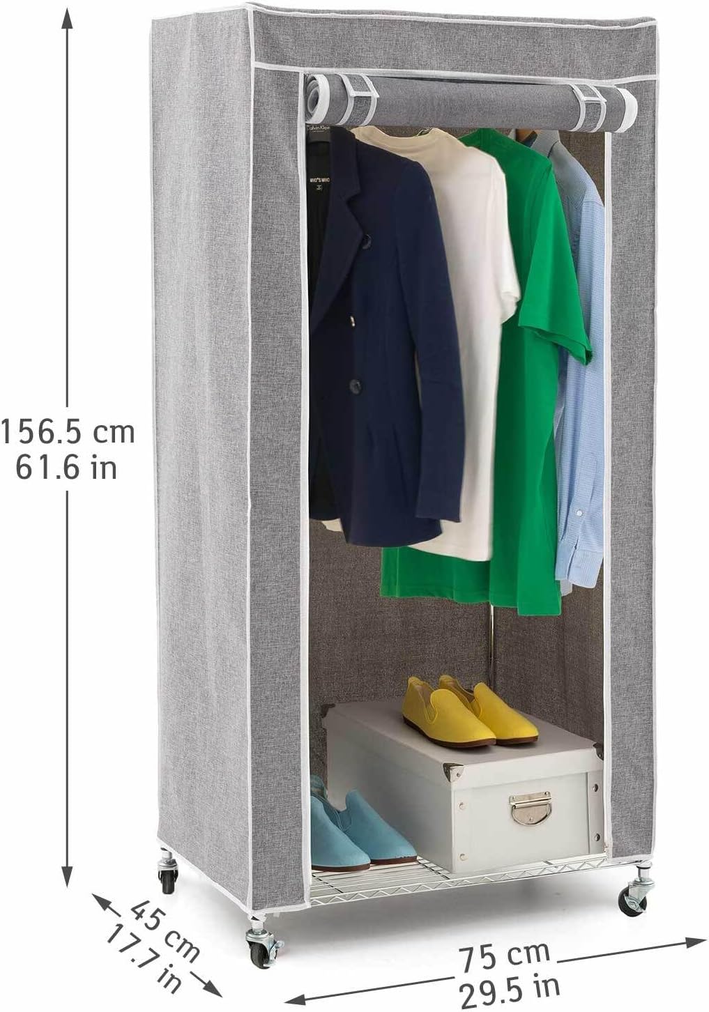 Stoffschrank Buffalo mit Rollen und Ablage, Grau
