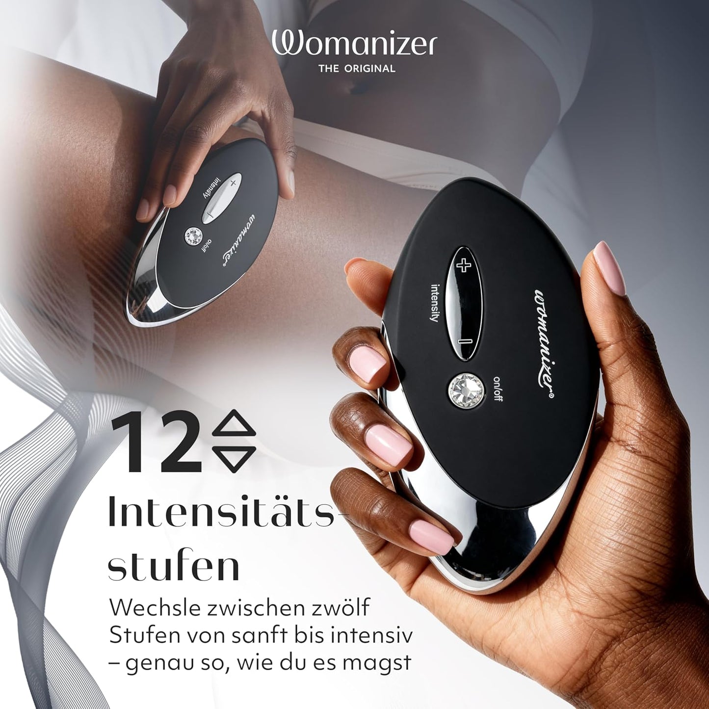 W500 Klitorisvibrator mit 12 Saugstufen, wasserdicht, Schwarz, Chrome 1 Stück (1er Pack)